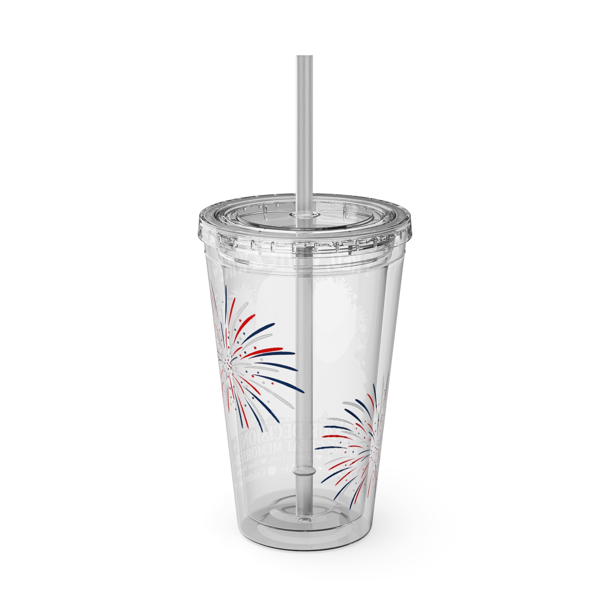 16oz Sunsplash Tumbler with Straw — 'Red, White & Wine' Patriotic Wine Lover Cup