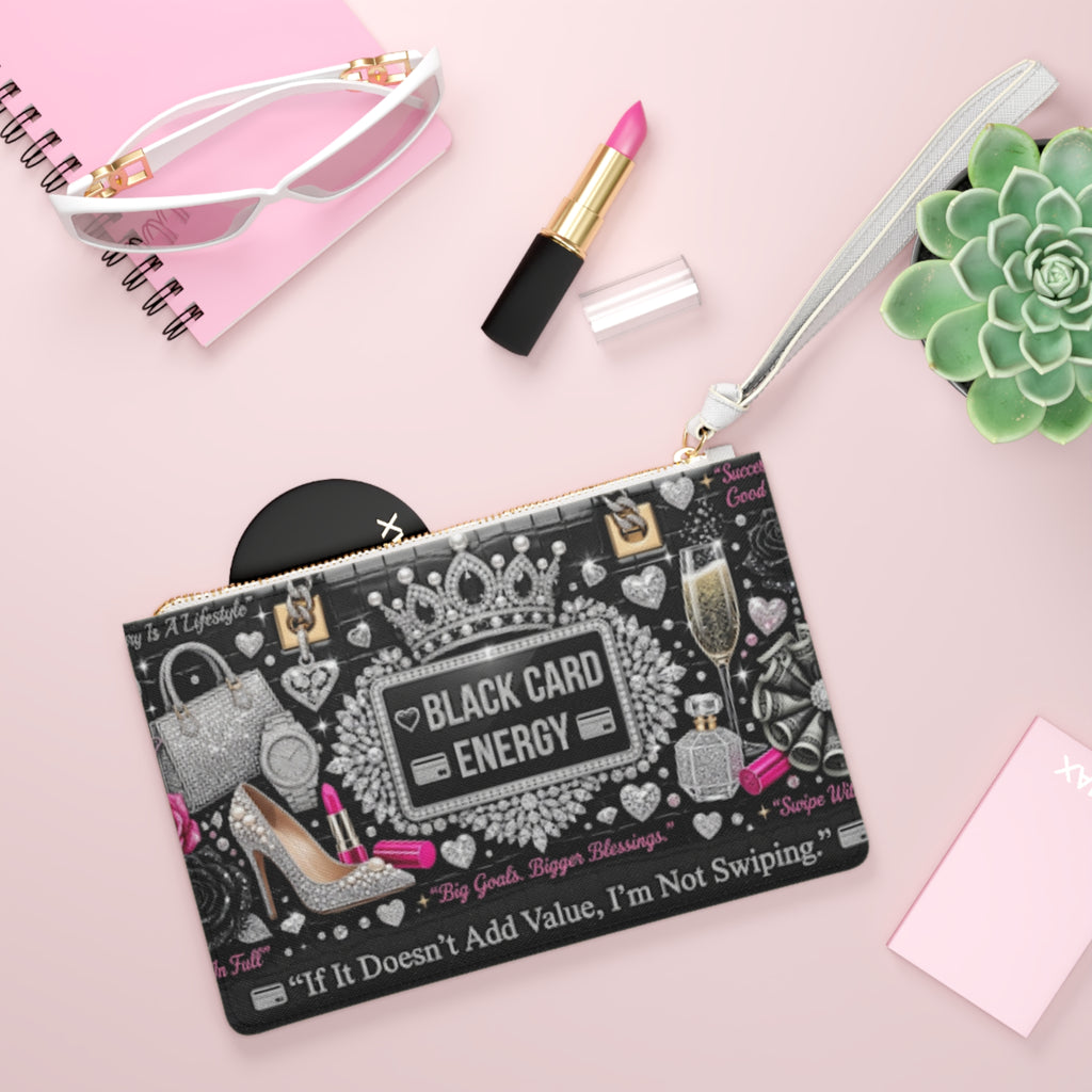 Black Card Energy Clutch Bag — Glamorous Wallet Wristlet with 'If It Doesn't Add Value, I'm Not Swiping' Design