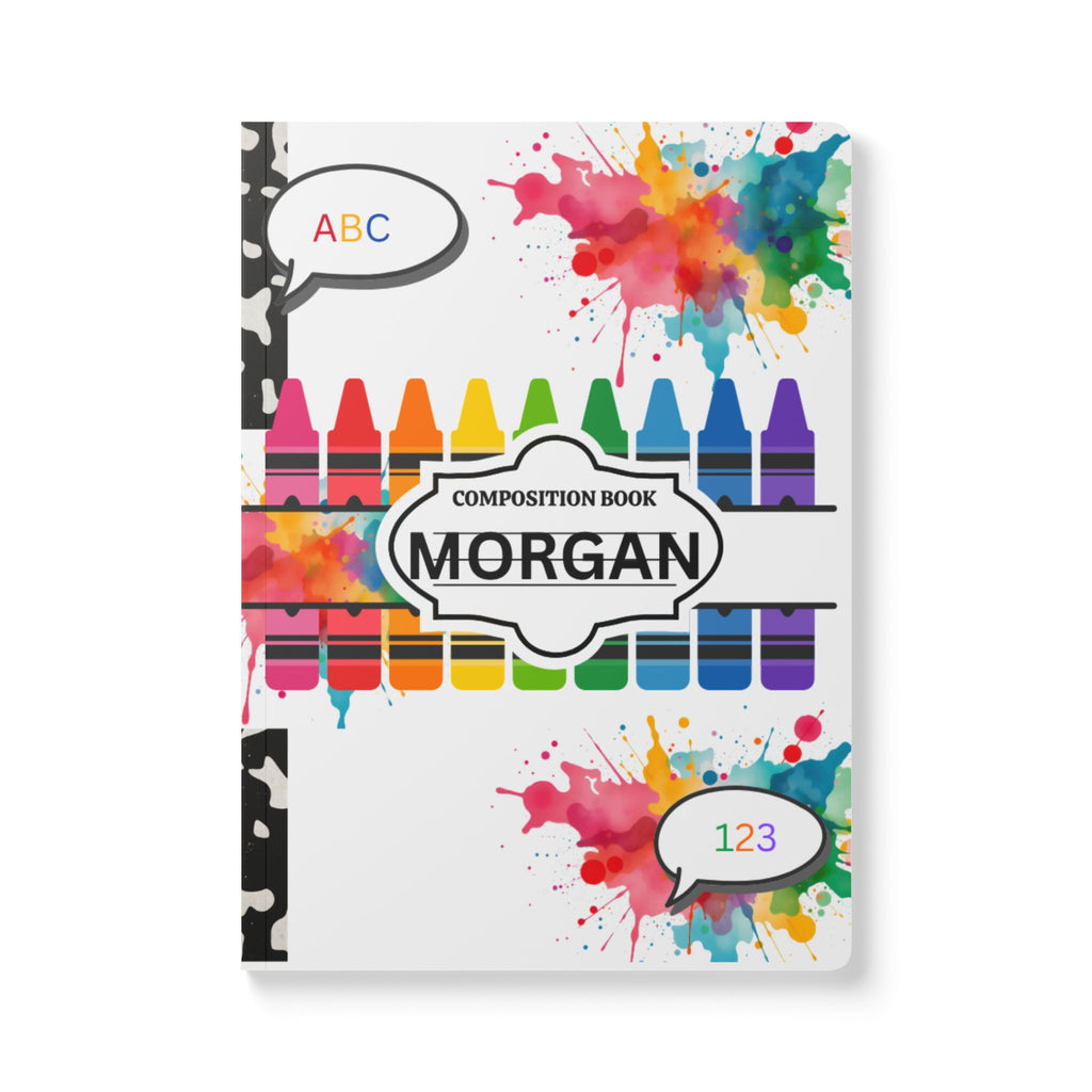 Personalized Rainbow Crayon Composition Journal — Custom Name "Morgan"