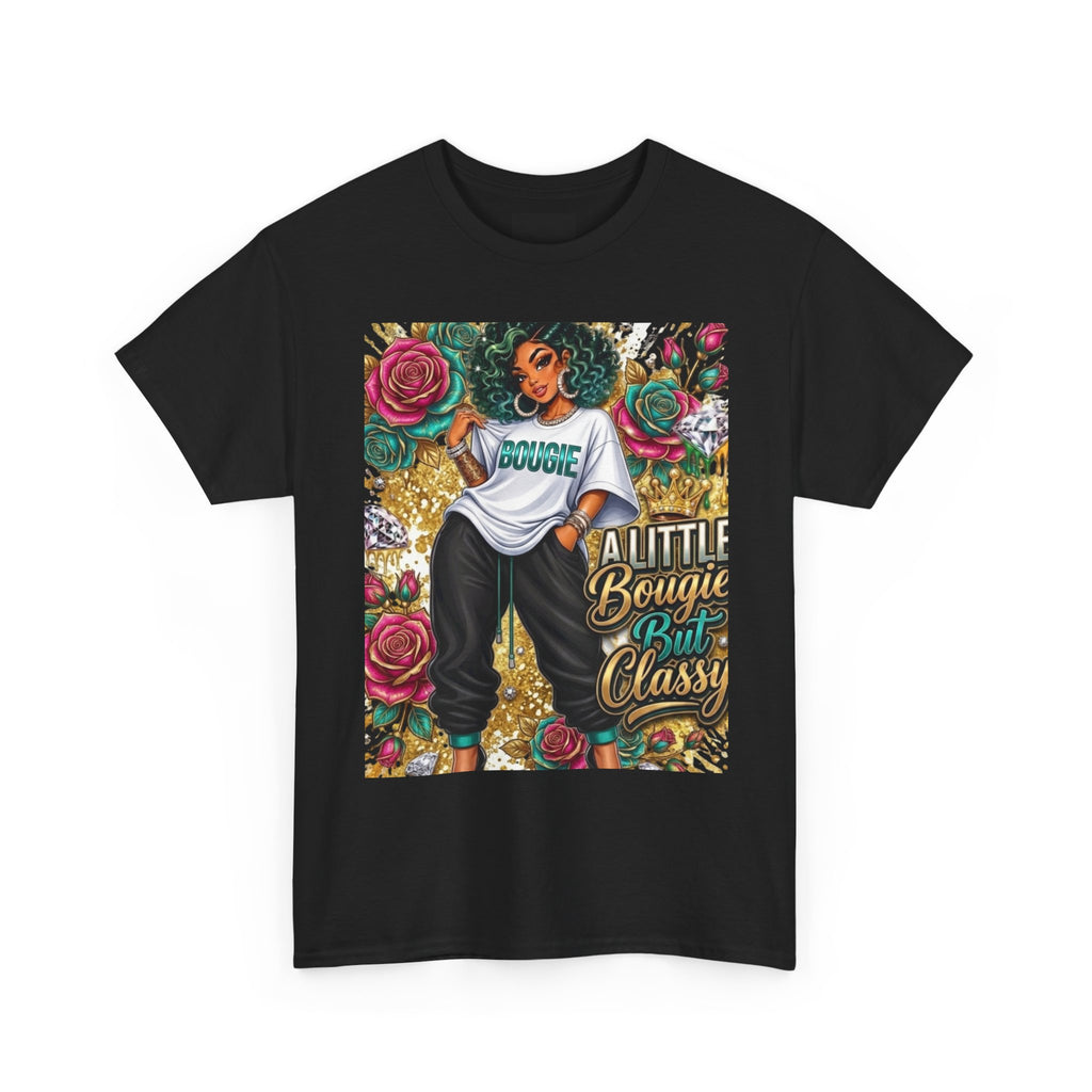 Graphic Tee — "A Little Bougie, But Classy" Floral Afrocentric Design