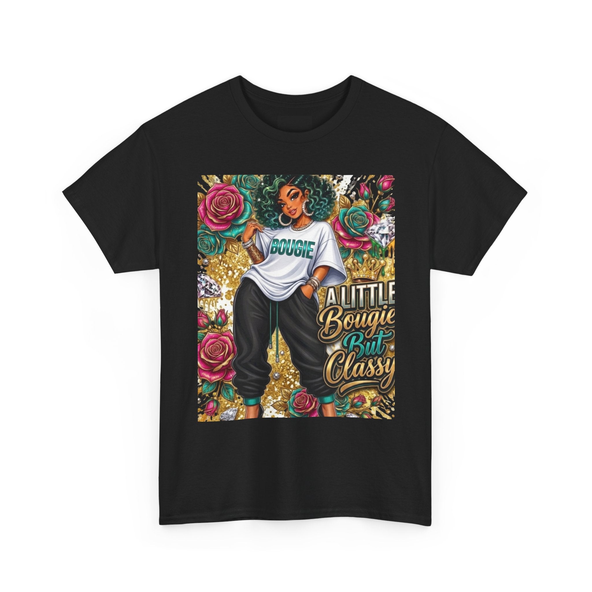 Graphic Tee — "A Little Bougie, But Classy" Floral Afrocentric Design