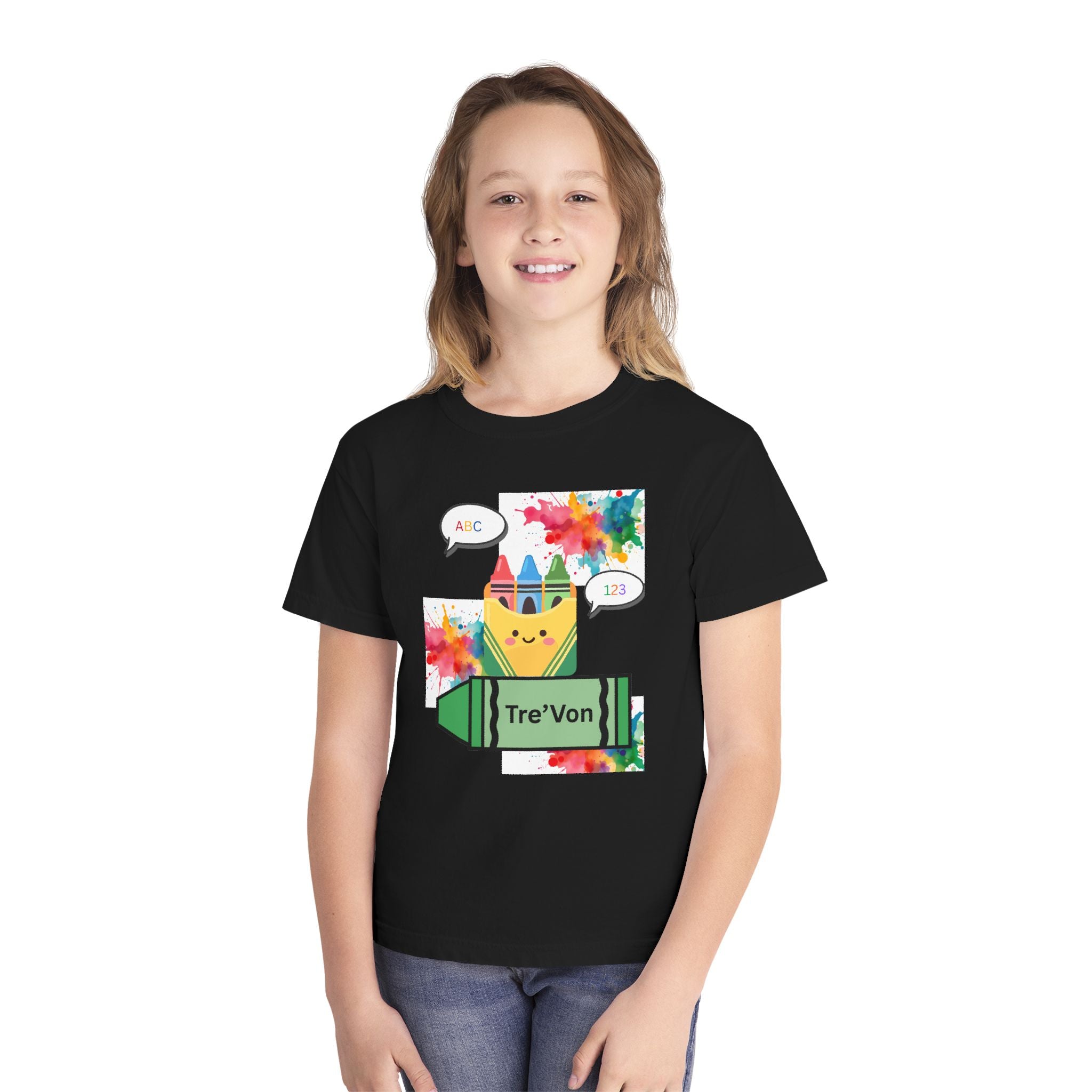 Kids' Crayon Name Tee – Personalized 'Tre'Von' School Art T-Shirt