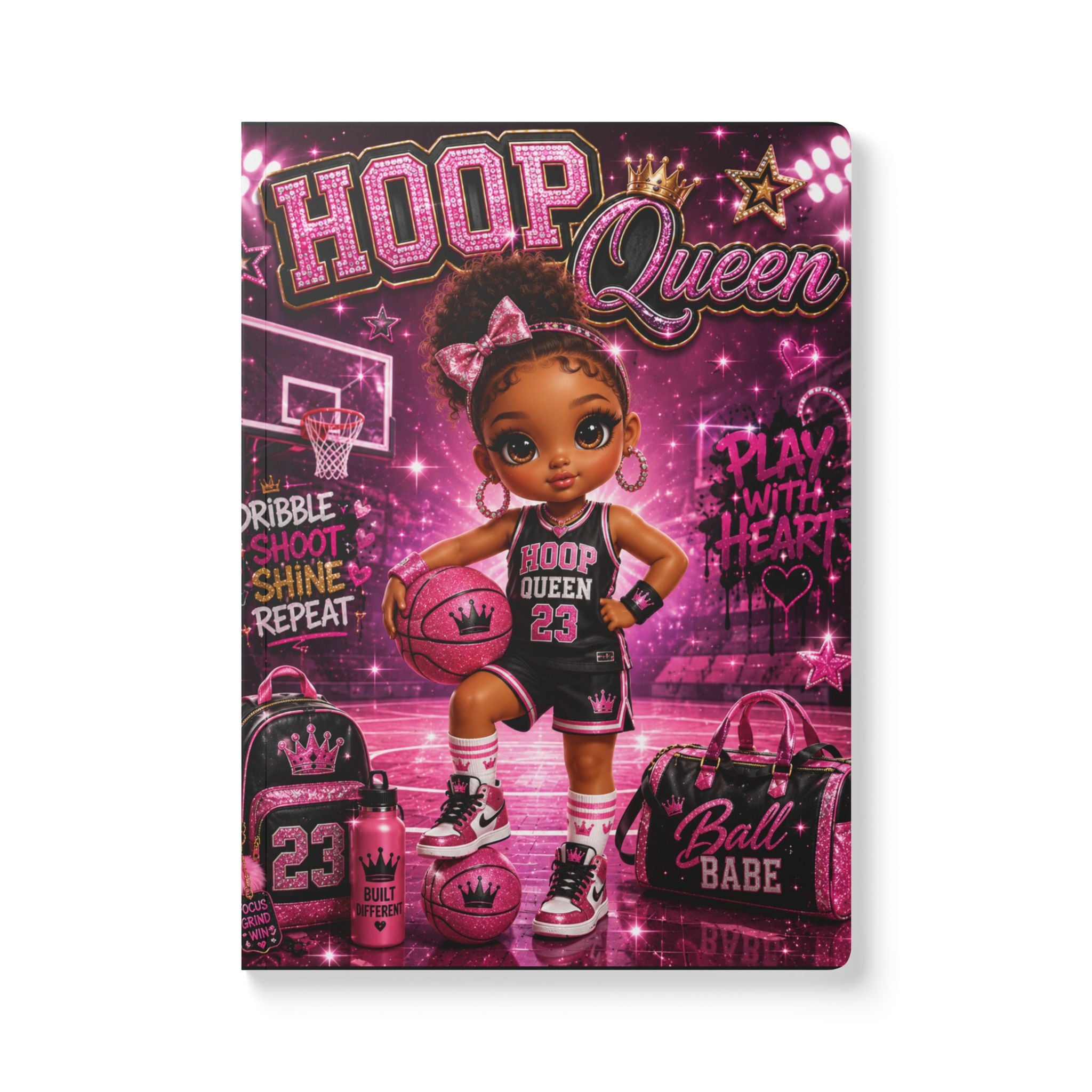 Hoop Queen Softcover Journal — 'Hoop Queen' Pink Basketball Notebook for Girls