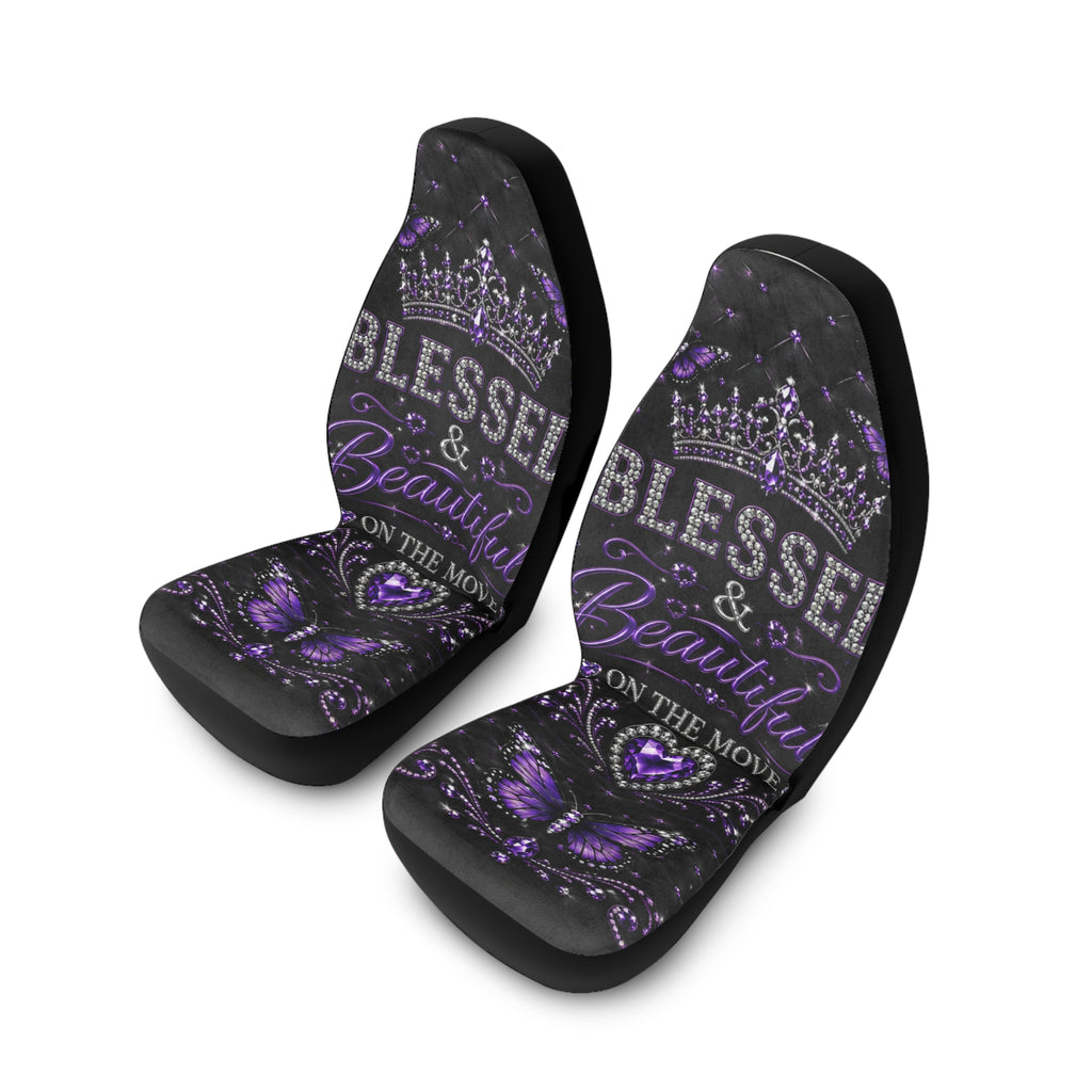 Blessed & Beautiful Car Seat Covers — Purple Crown Heart Design