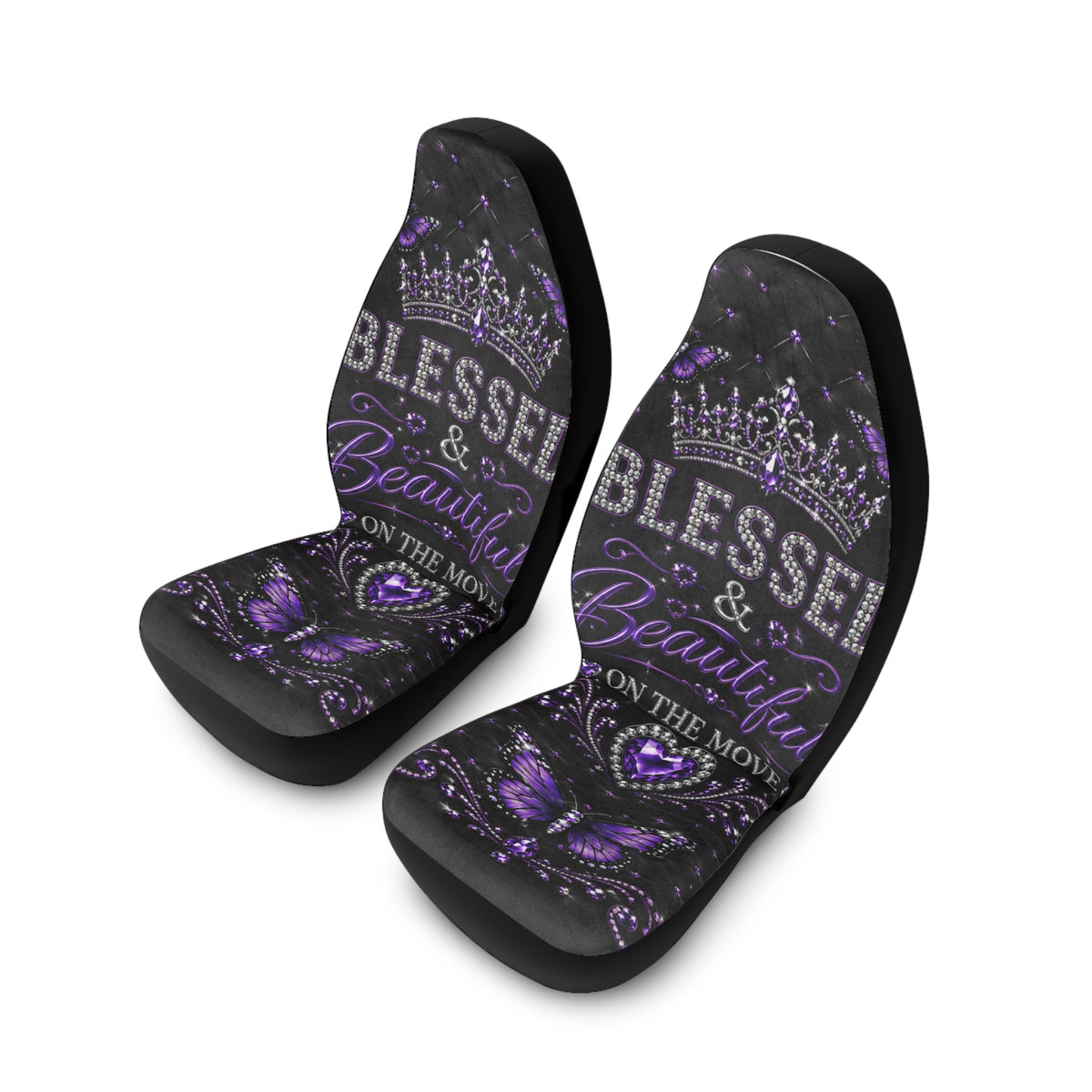 Blessed & Beautiful Car Seat Covers — Purple Crown Heart Design