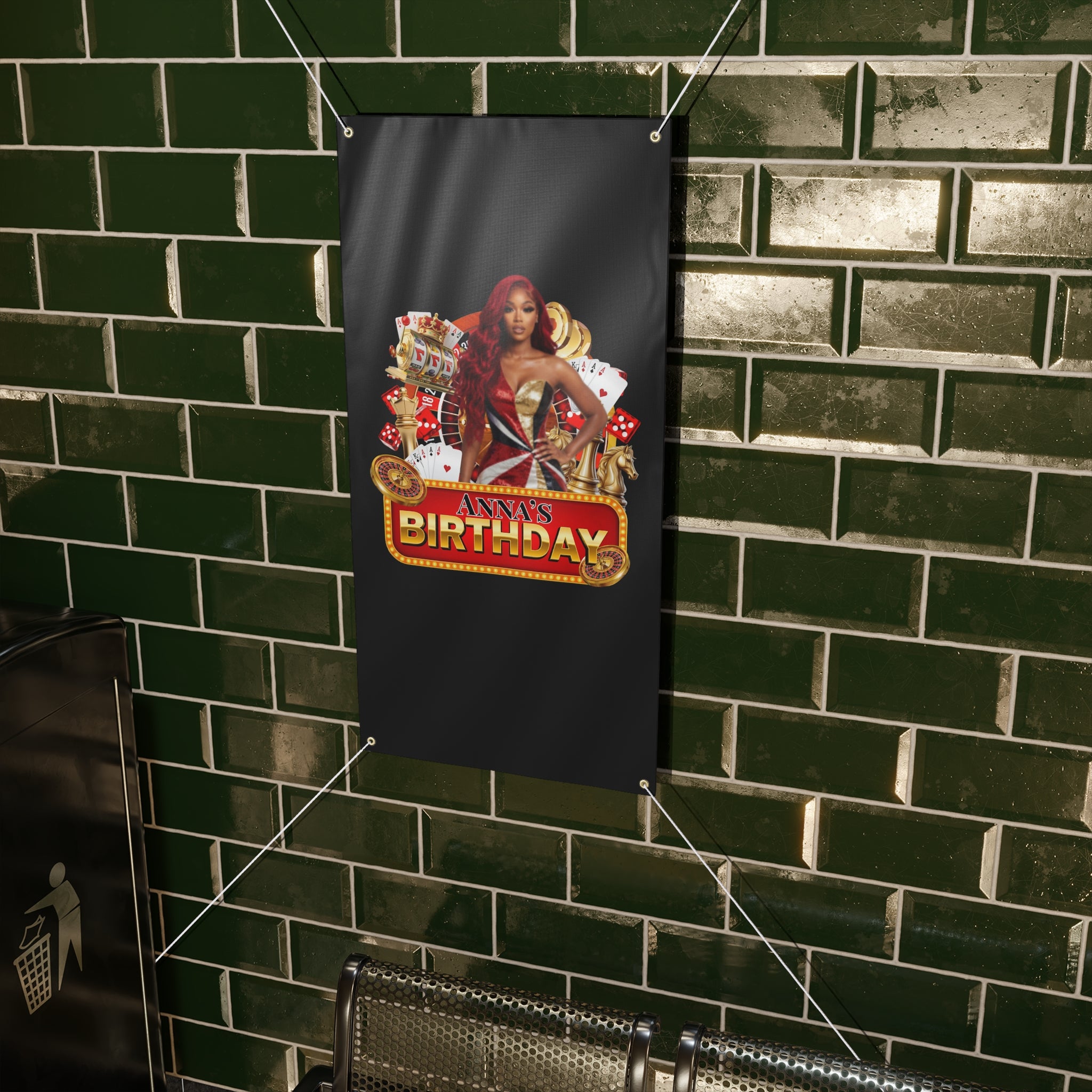 Casino Party Banner — Personalized "Anna's" Vegas Glam Casino Sign