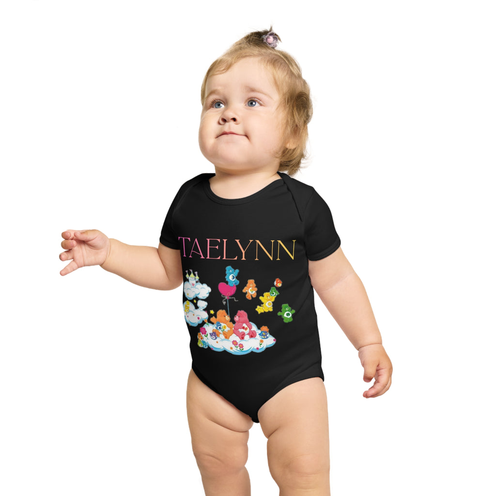 Personalized Baby Bodysuit with Colorful Cartoon Cloud Friends — Custom Name "TAELYNN"
