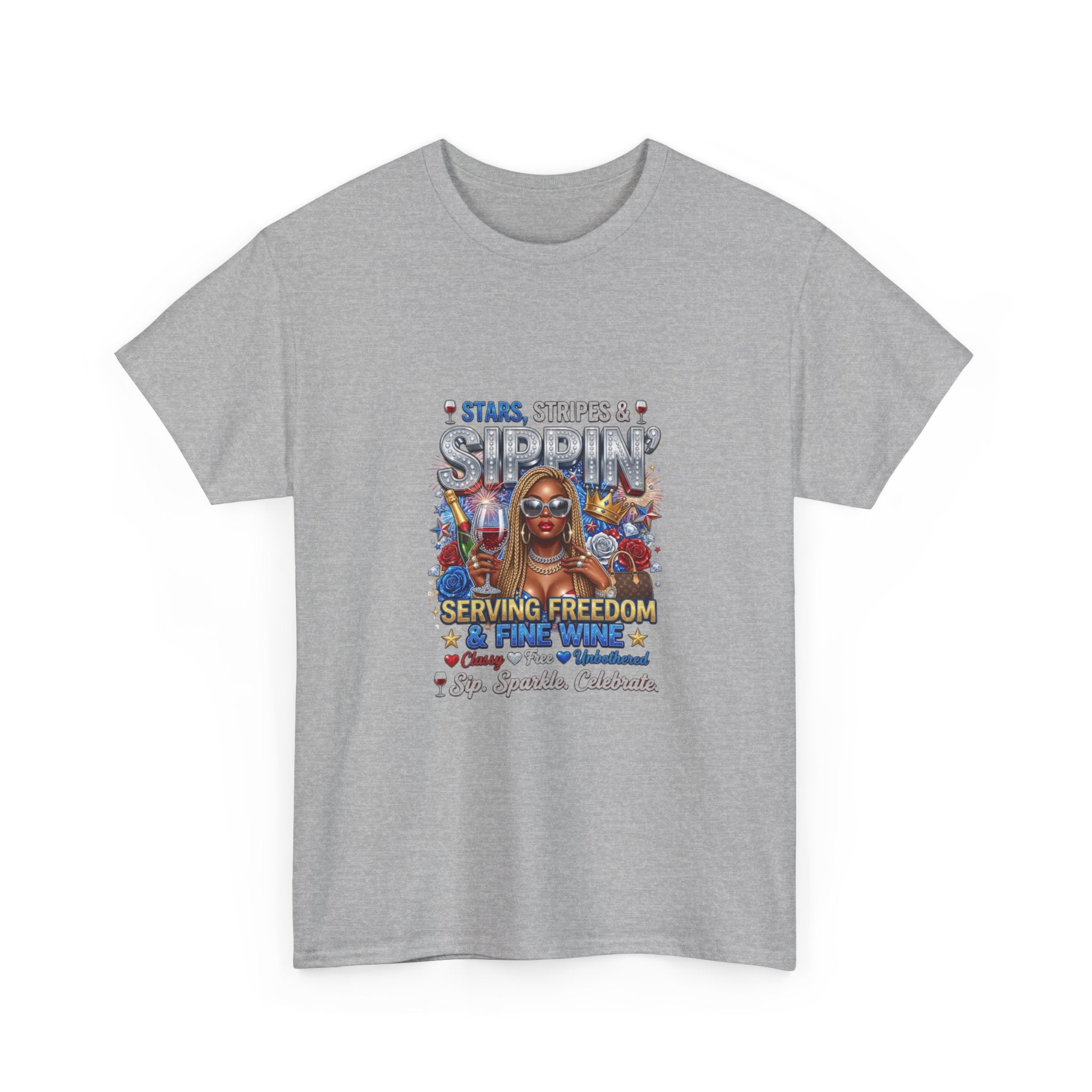 T-Shirt — “Stars, Stripes & Sippin’” Patriotic Serving Freedom Tee
