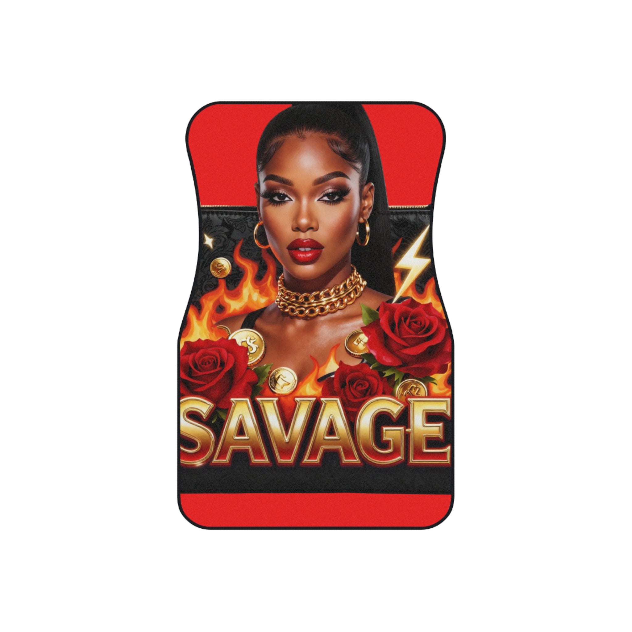 Savage Red Car Floor Mats (Set of 4) — Bold Flame & Rose Interior Accent