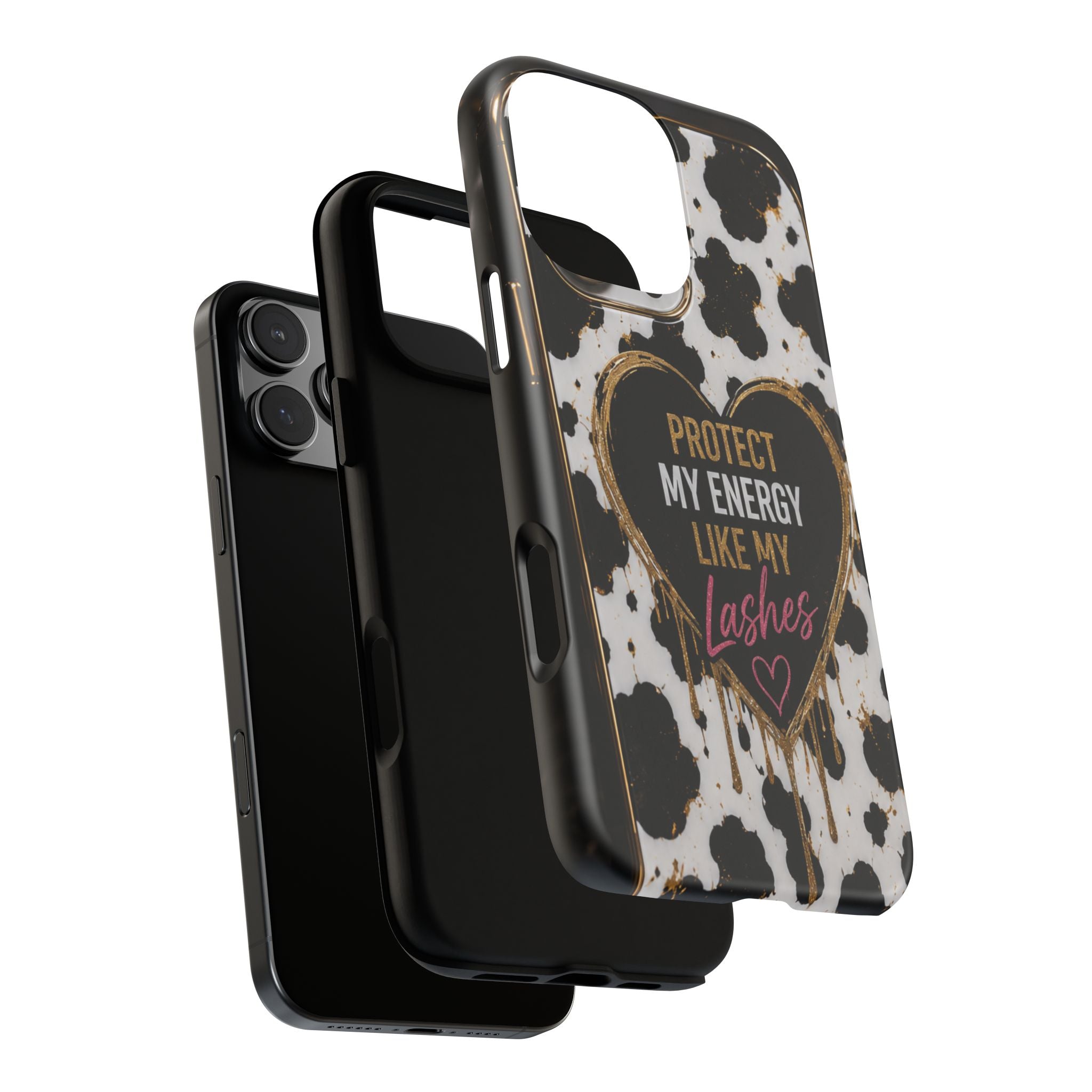 Phone Case — “Protect My Energy Like My Lashes” Cow Print Protective Case