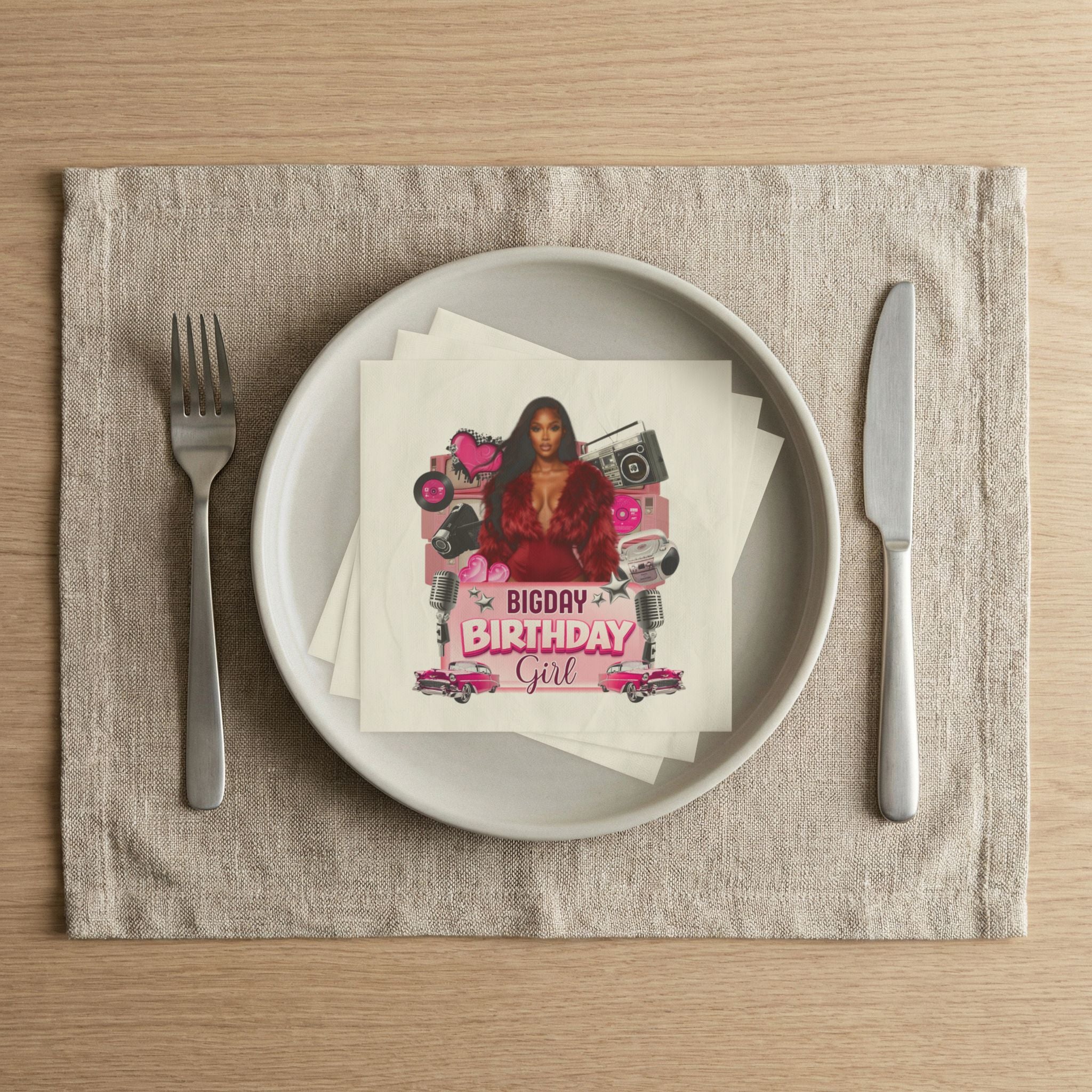 Birthday Girl Cocktail Napkins — Pink Retro Glam Party Decor