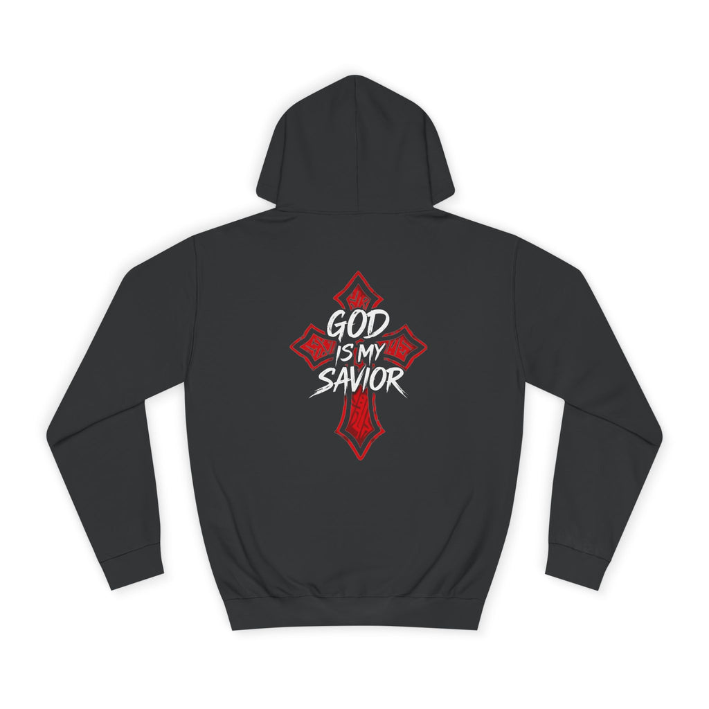 College Cross Hoodie — Minimal Red Emblem Campus Sweatshirt