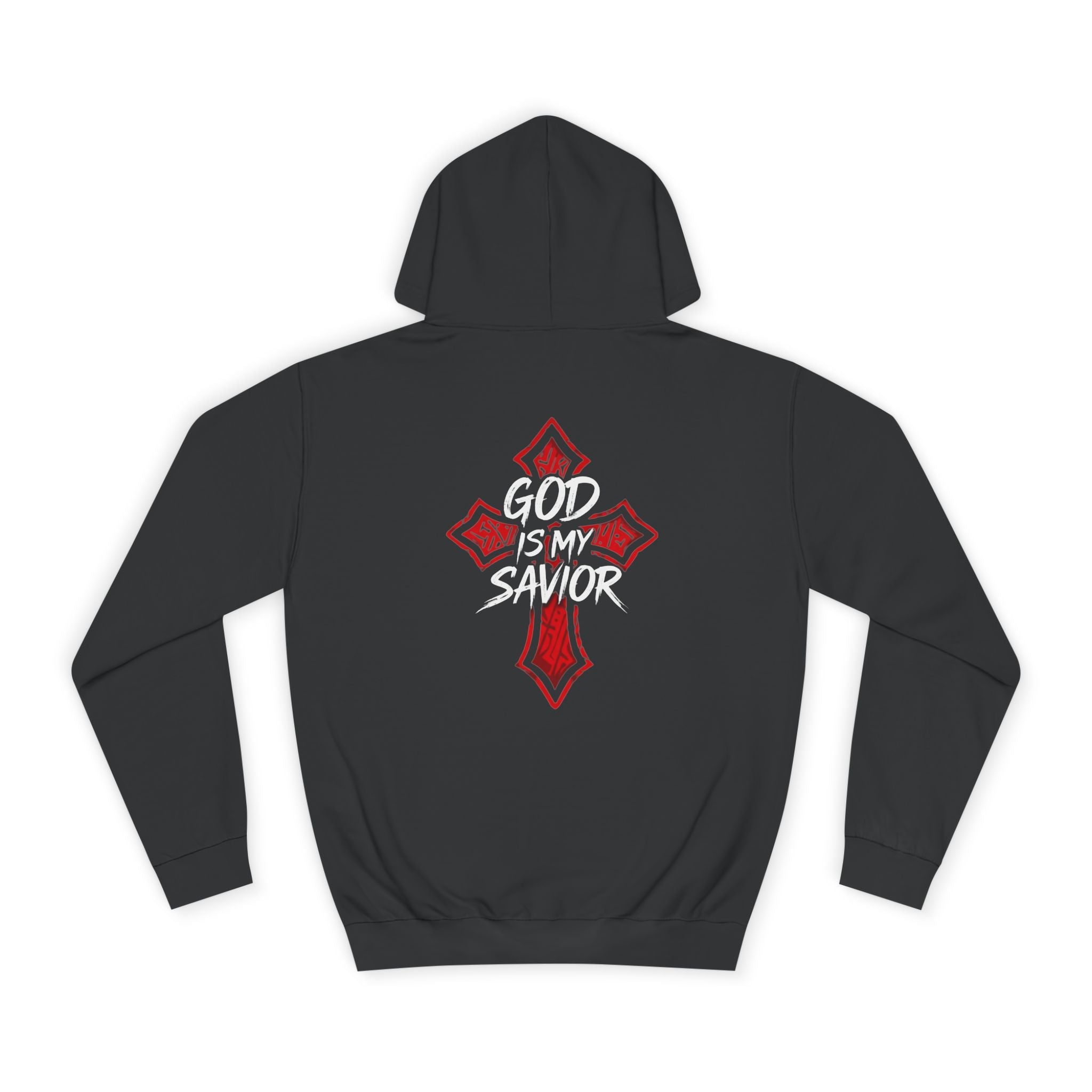 College Cross Hoodie — Minimal Red Emblem Campus Sweatshirt