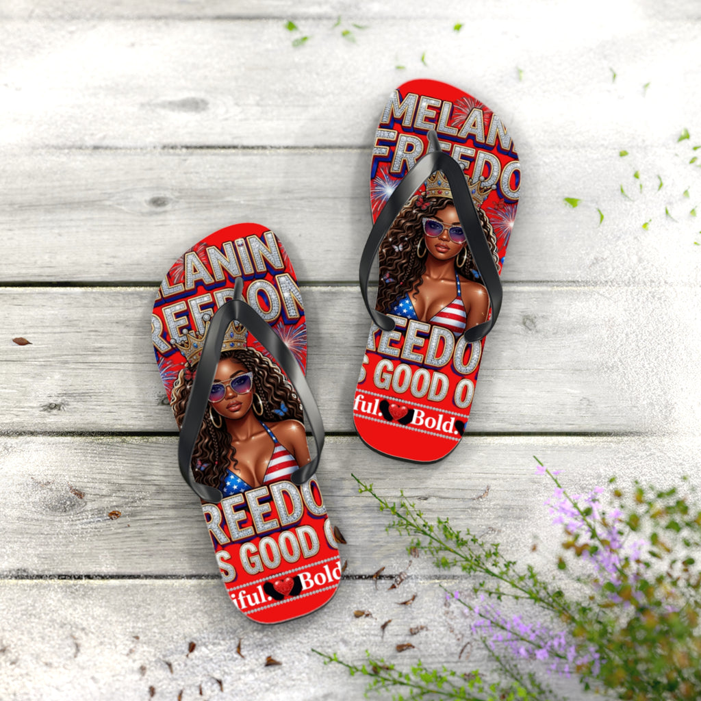 Melanin & Freedom Flip Flops — Patriotic Bold Beach Sandals
