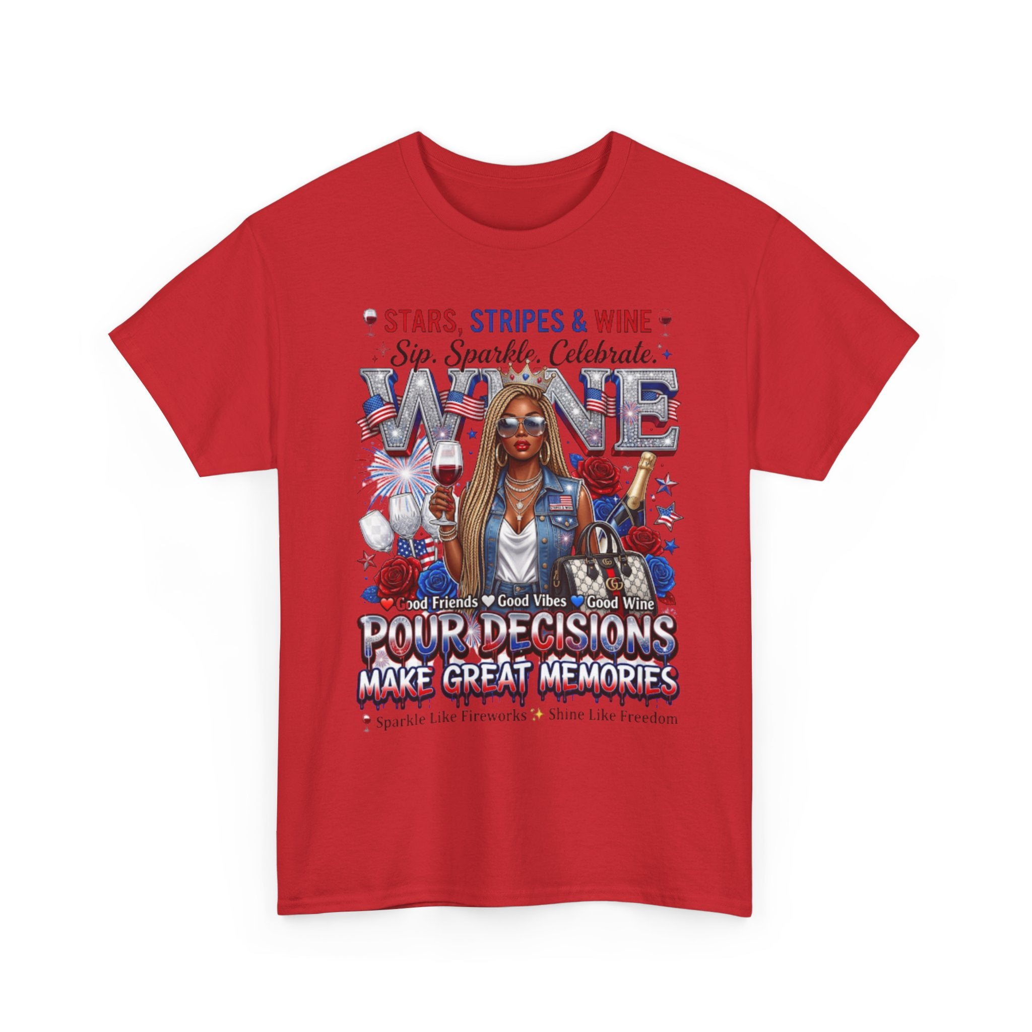 Fourth of July Wine Tee – "Stars, Stripes & Wine" Patriotic Graphic T-Shirt