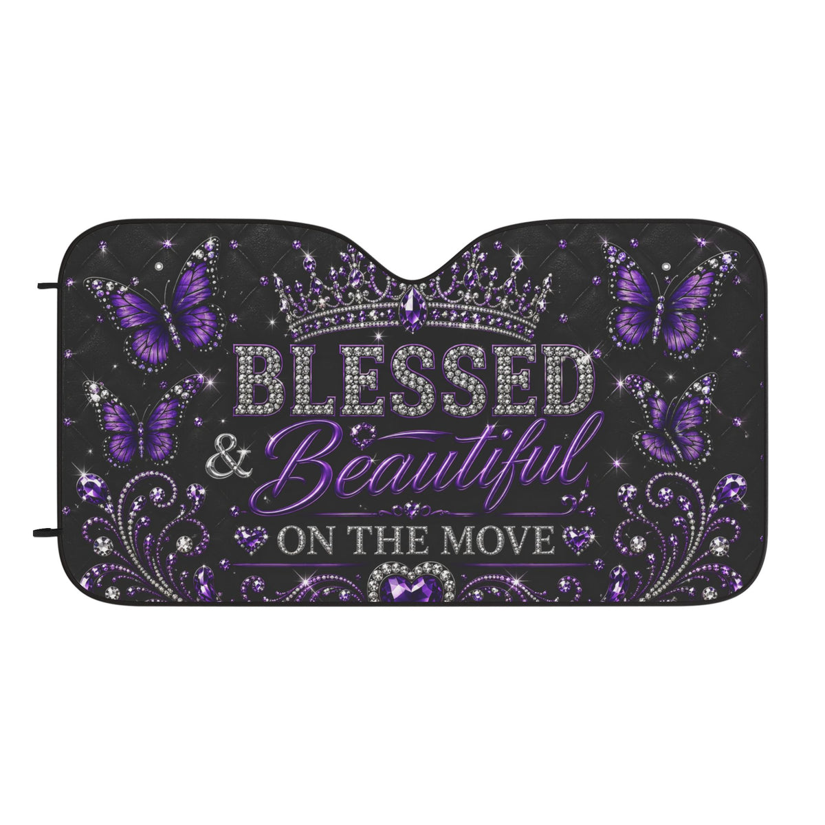 Blessed & Beautiful Purple Butterfly Car Sun Shade — 'Blessed & Beautiful On The Move' Windshield Protector