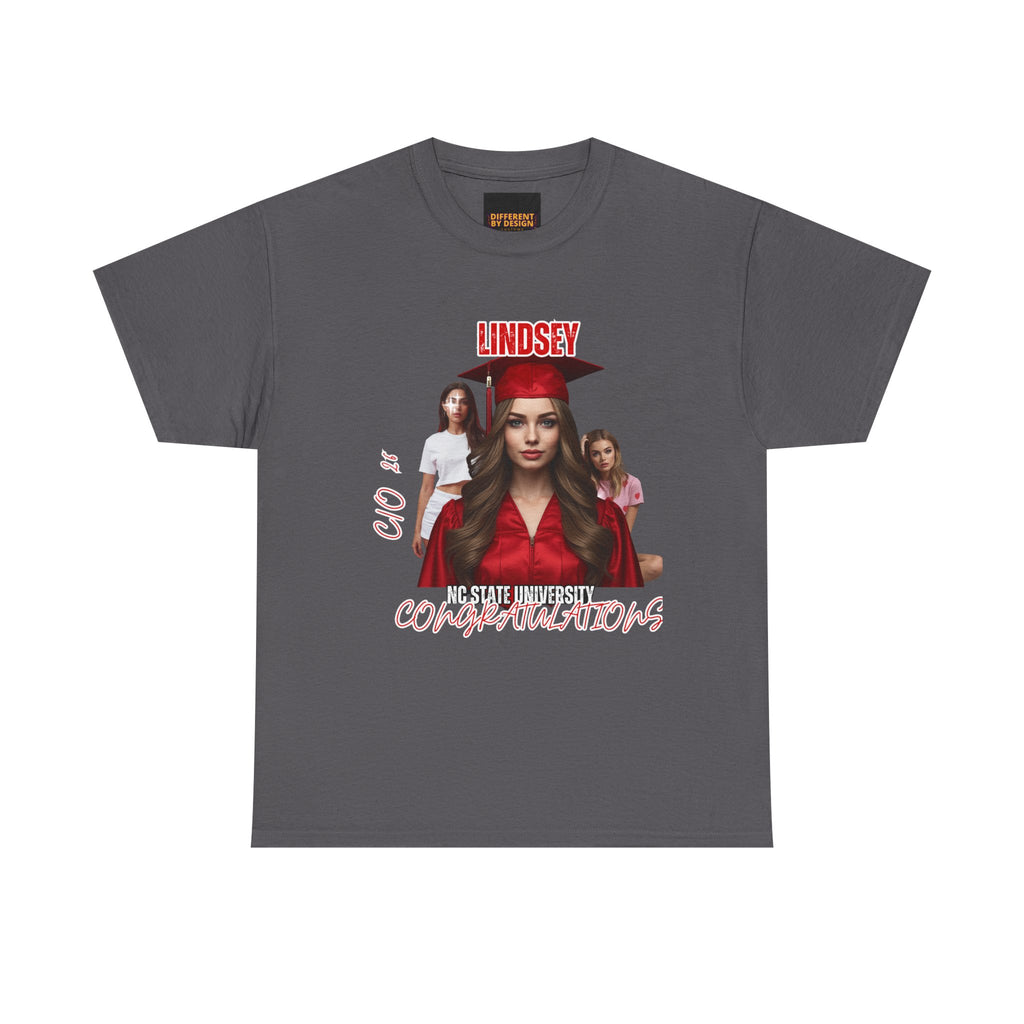 Graduation Photo Tee - Personalized "Lindsey" Cap & Gown Congratulations Shirt