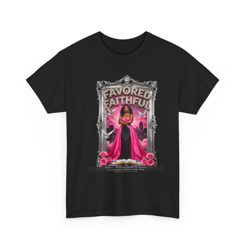 Favored & Faithful Graphic Tee — Pink Gothic Woman Illustration