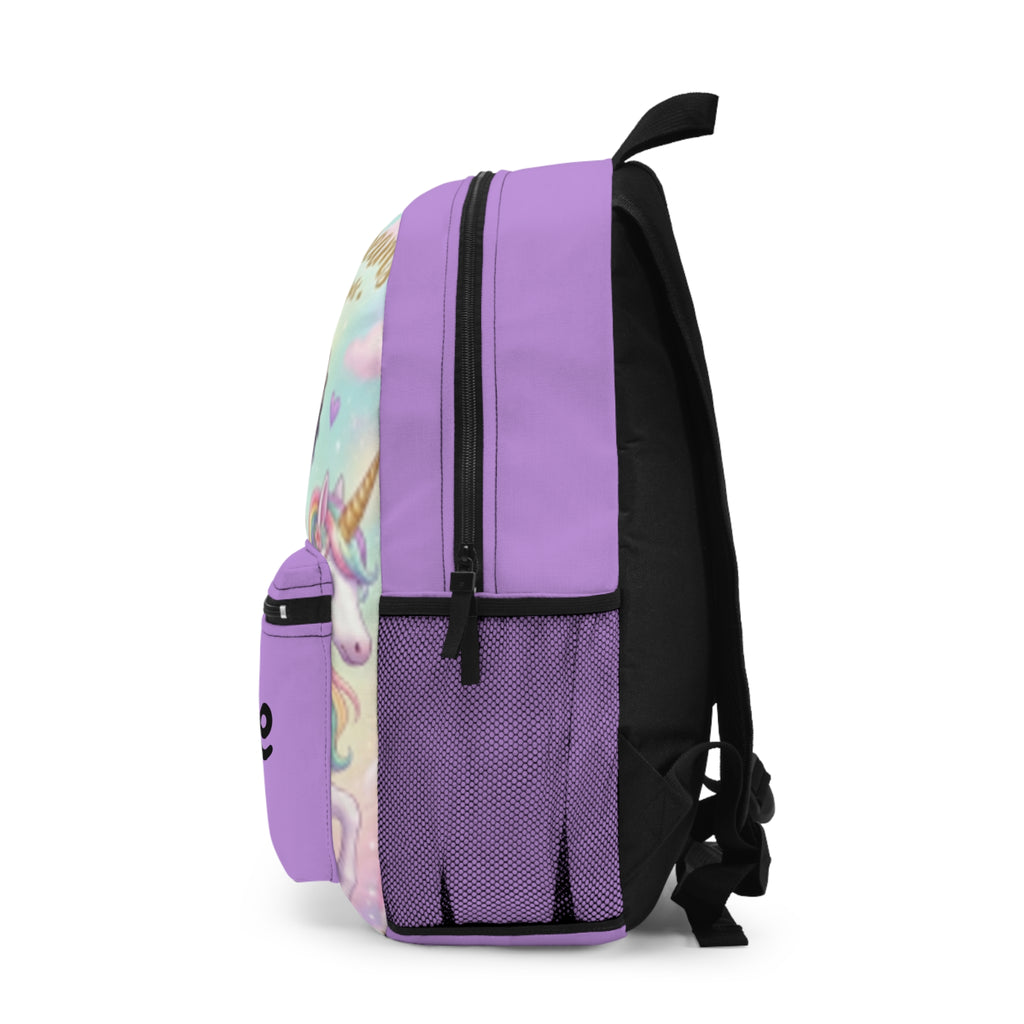 Unicorn Dreams Kids Backpack — Personalized "Regine" Pastel Purple School Bag