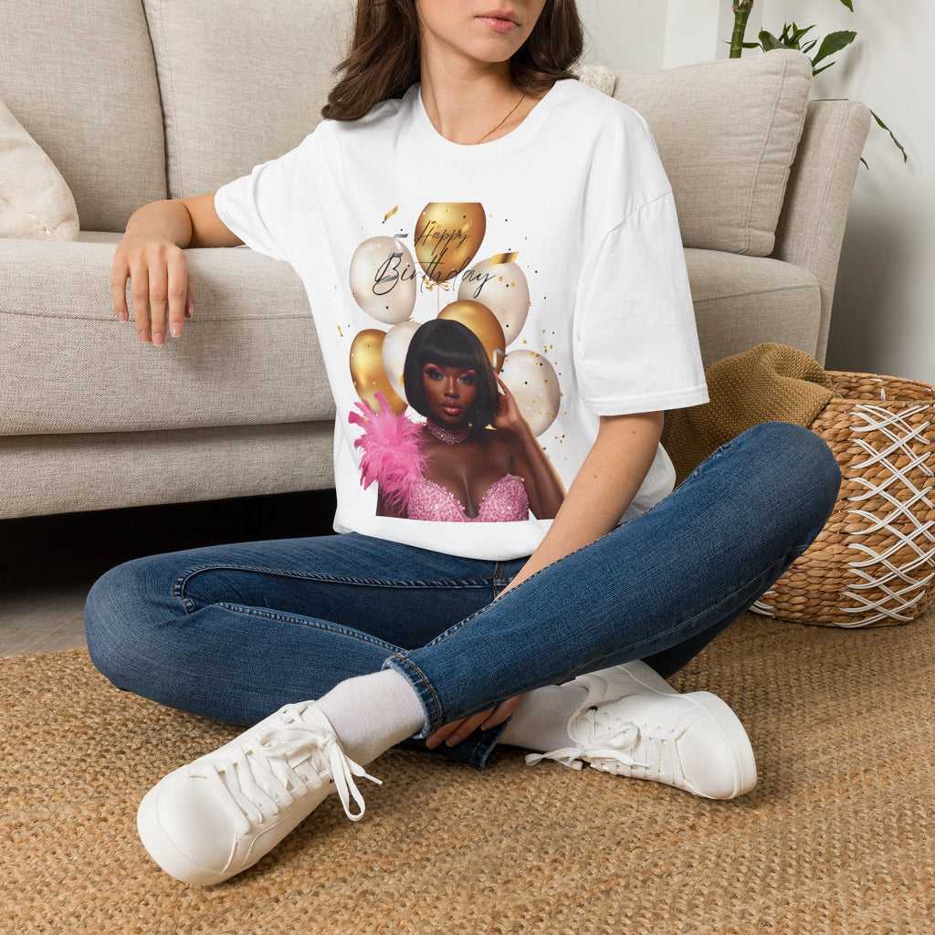 Happy Birthday Black Woman Balloon T-Shirt — Glam Birthday Graphic Tee
