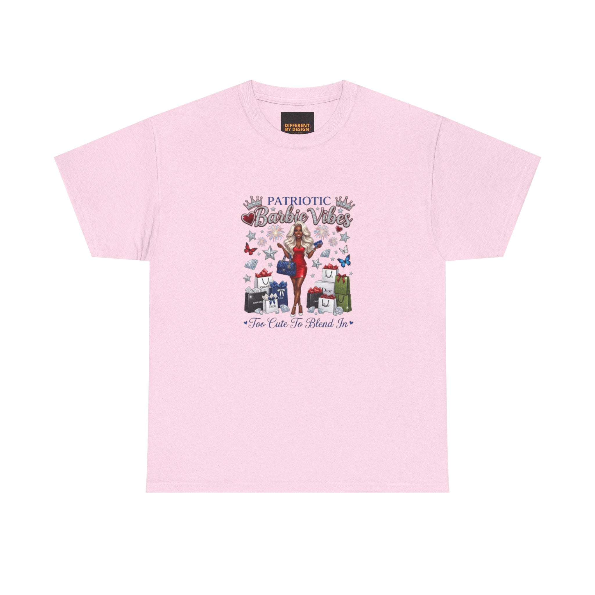 Patriotic Beachy Vibes Tee — "Too Cute to Blend In" Graphic T-Shirt