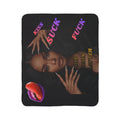 Fleece Sherpa Blanket — Bold Black Portrait with 'Kiss Suck Fuck' Text & Lip Graphic