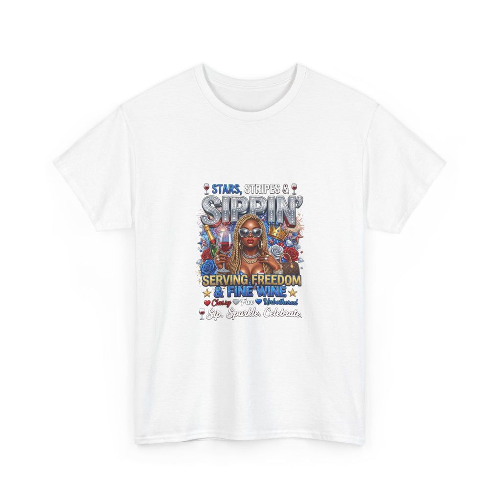 T-Shirt — “Stars, Stripes & Sippin’” Patriotic Serving Freedom Tee