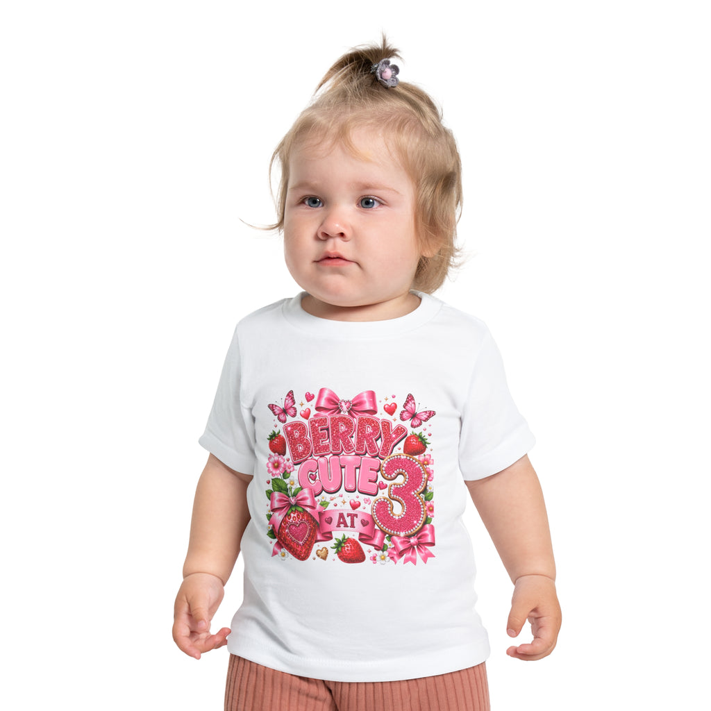 Toddler T-Shirt — "Berry Cute at 3" Pink Strawberry 3rd Birthday Tee