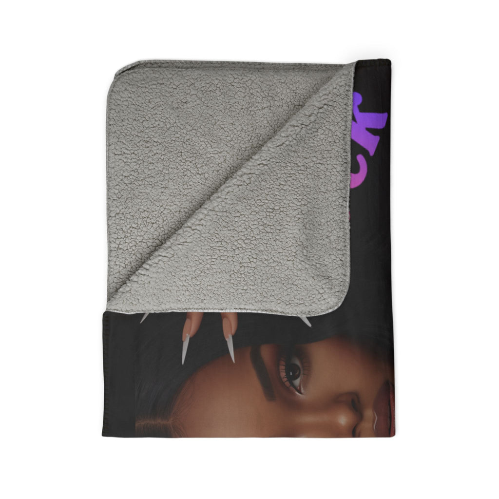 Fleece Sherpa Blanket — Bold Black Portrait with 'Kiss Suck Fuck' Text & Lip Graphic