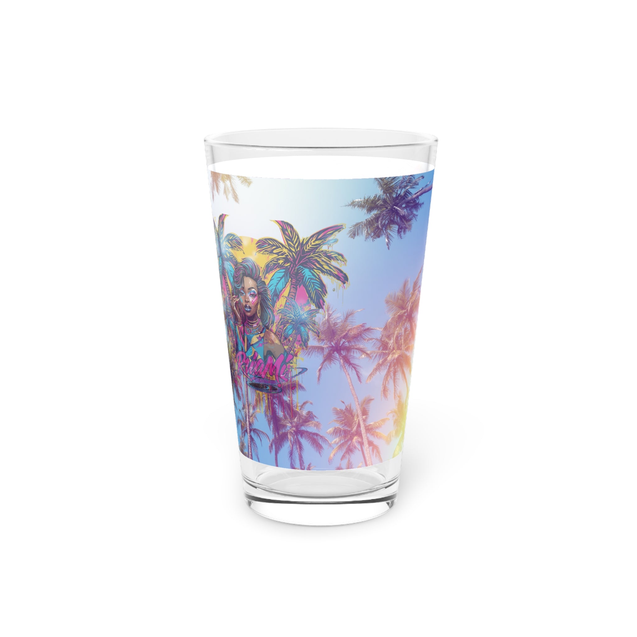 Tropical Palm Pint Glass — 16oz Sunset Beach Drinking Glass