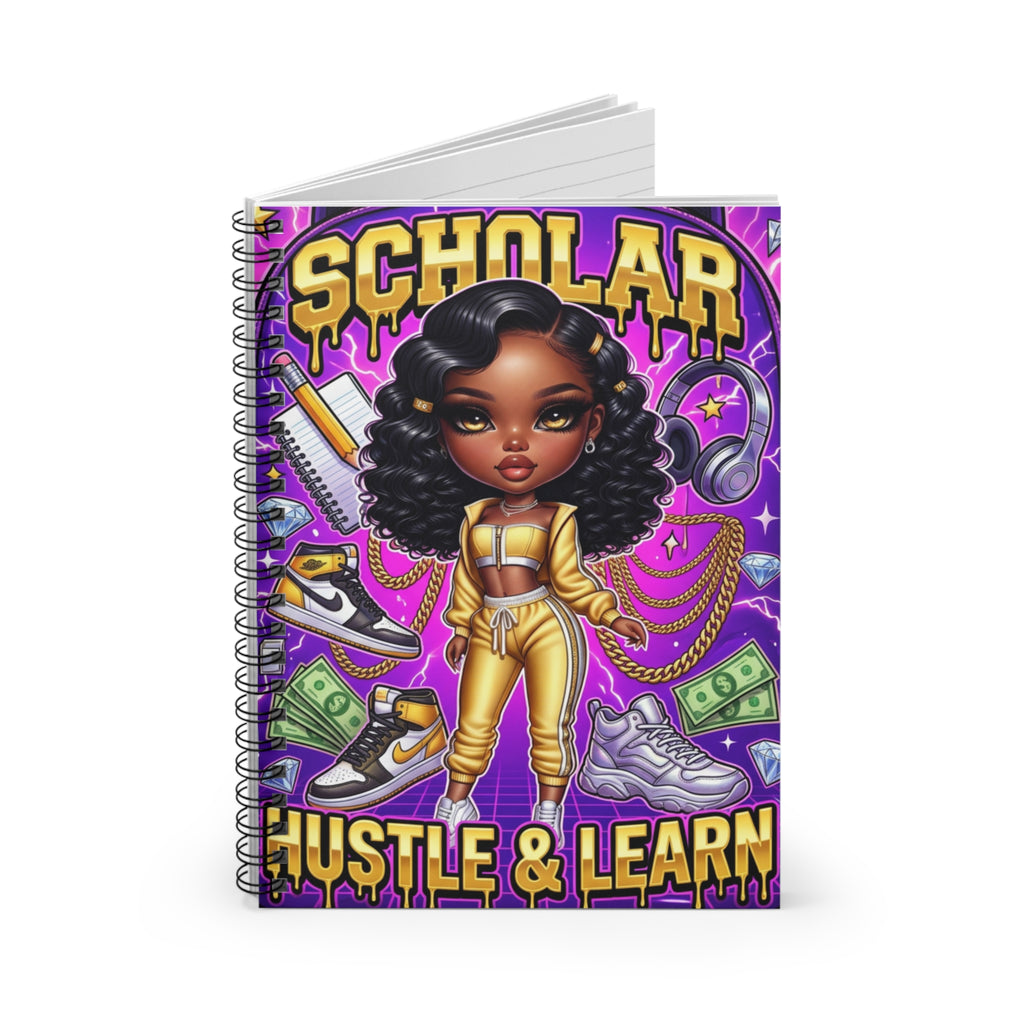 Scholar Hustle & Learn Spiral Notebook — Cute Afro Girl Study Journal