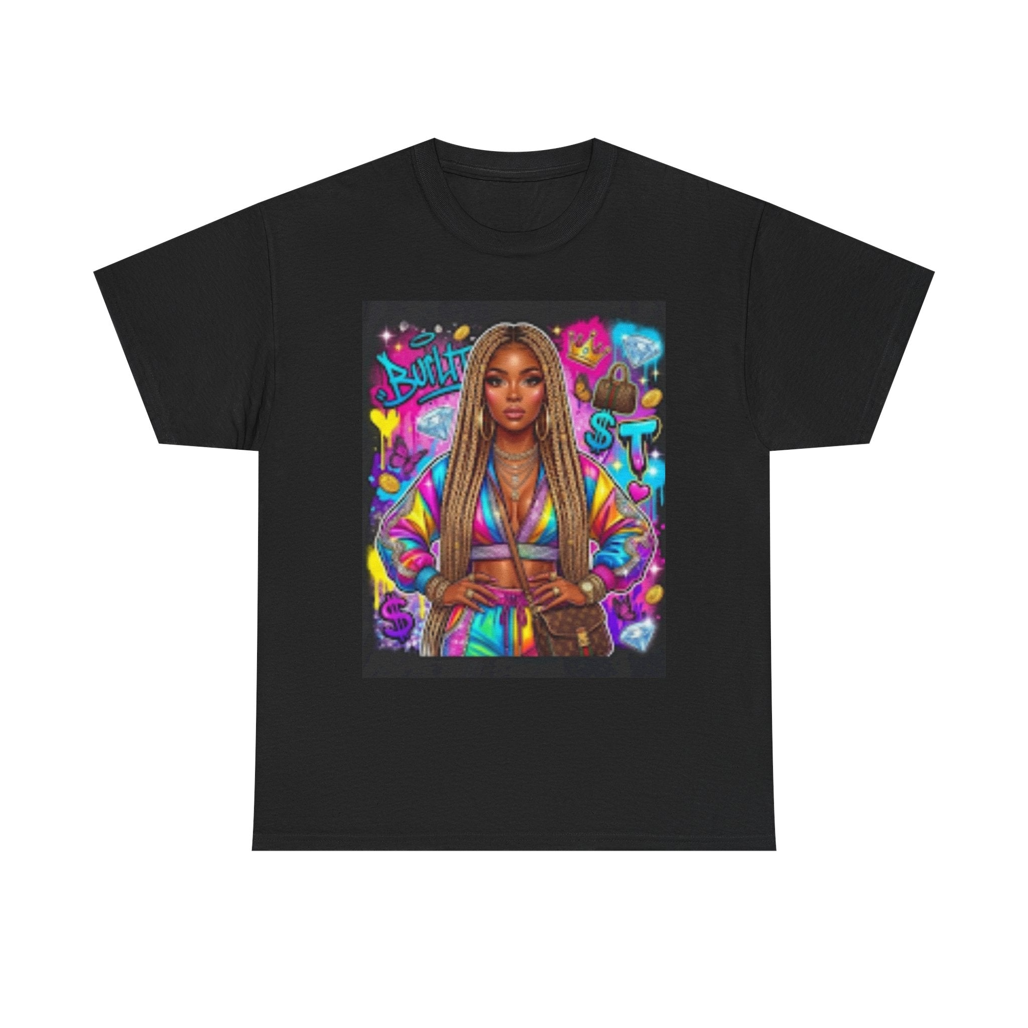 Afro Goddess Portrait Tee — Colorful Empowerment Graphic T-Shirt