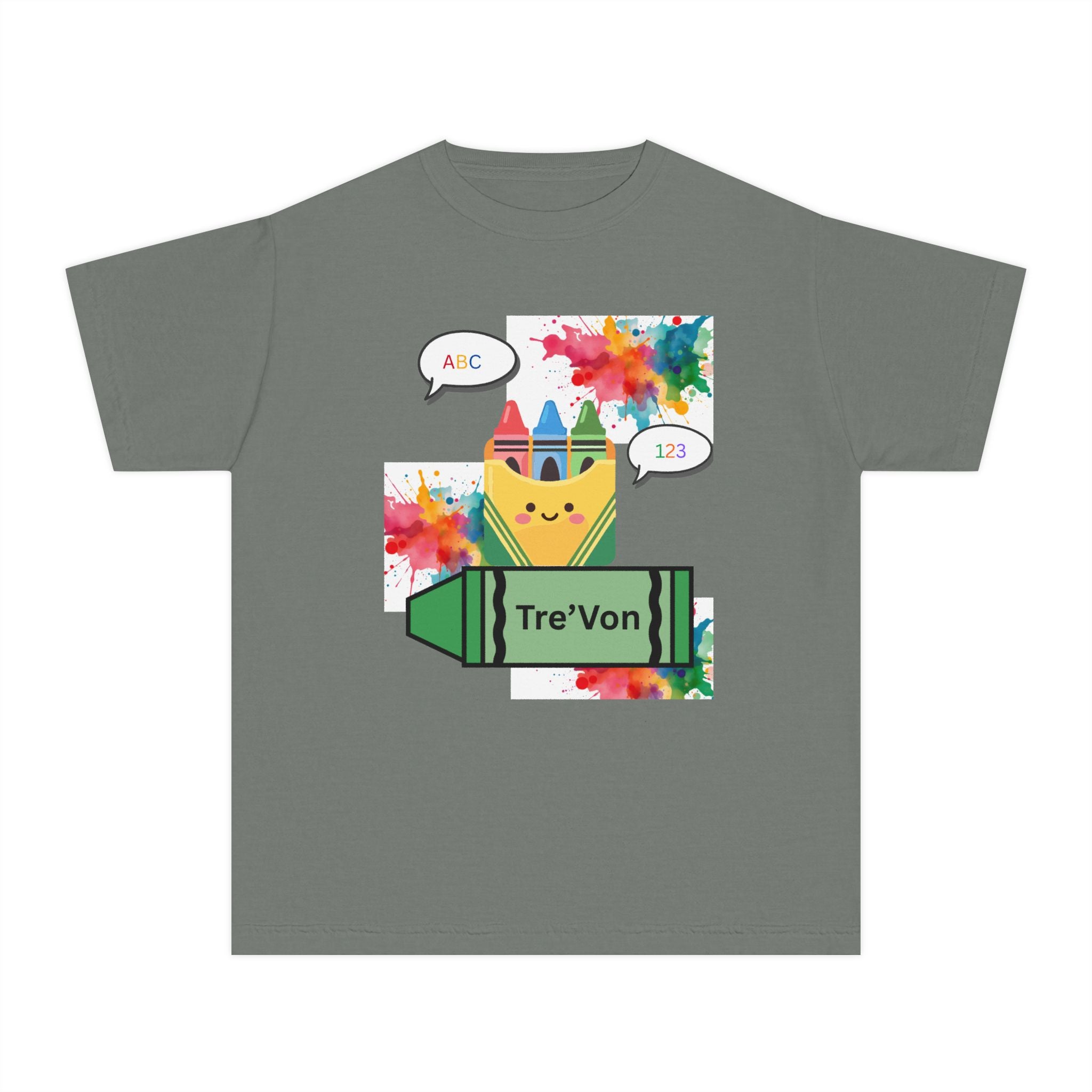 Kids' Crayon Name Tee – Personalized 'Tre'Von' School Art T-Shirt