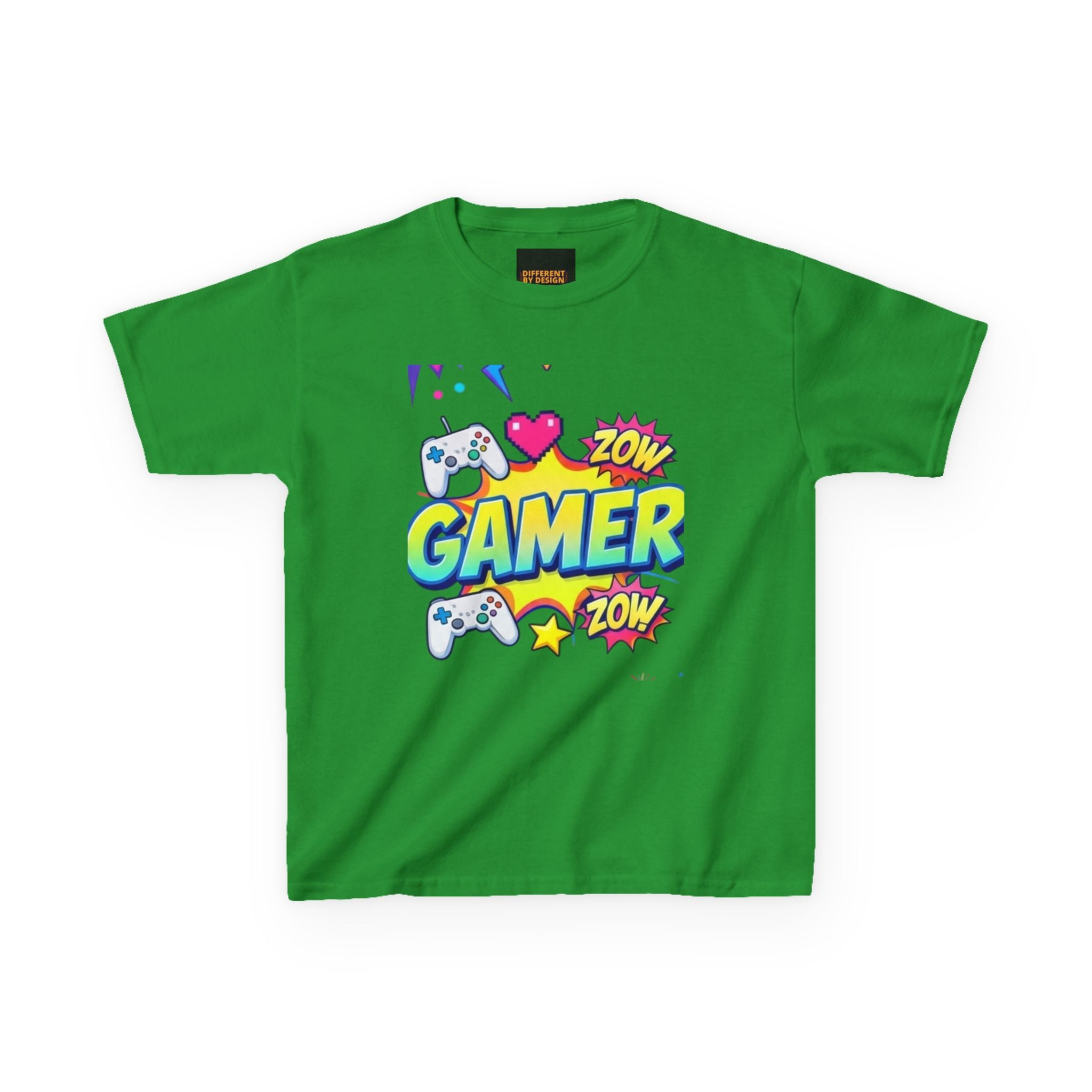 Kids Gamer T‑Shirt — Colorful 'Gamer' Graphic Tee with Controllers
