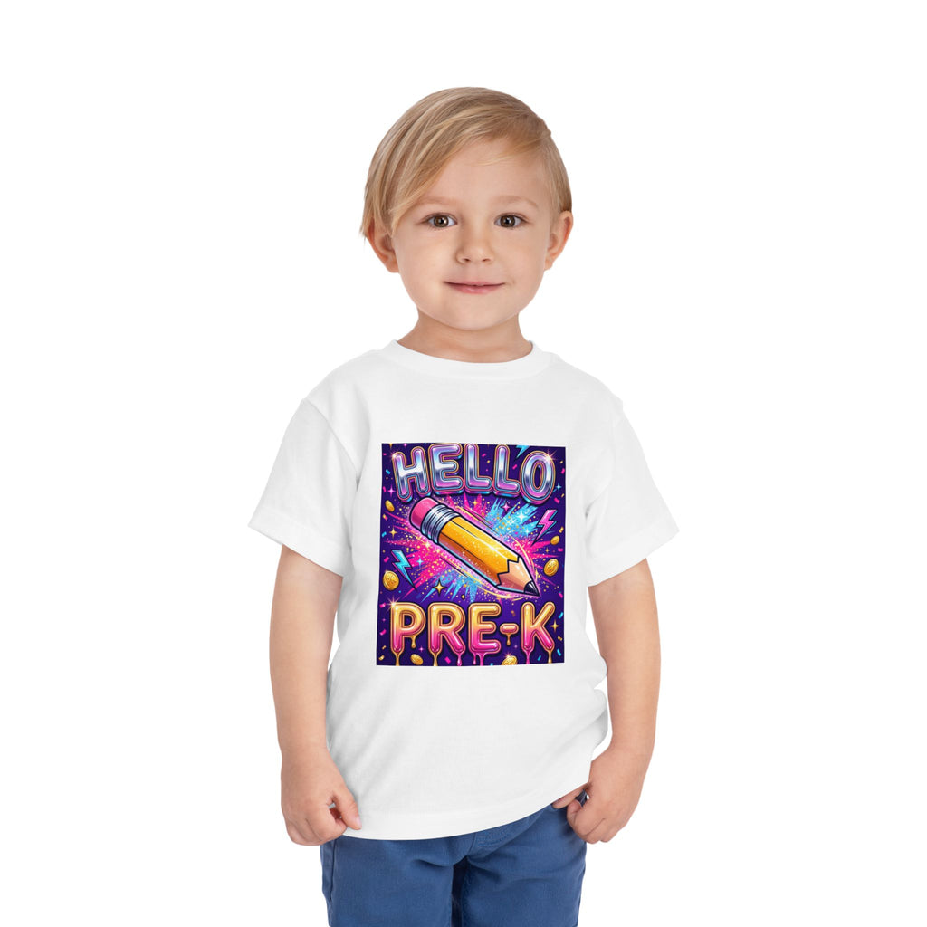 Hello Pre-K Toddler Tee - Bright Pencil Back to School Shirt