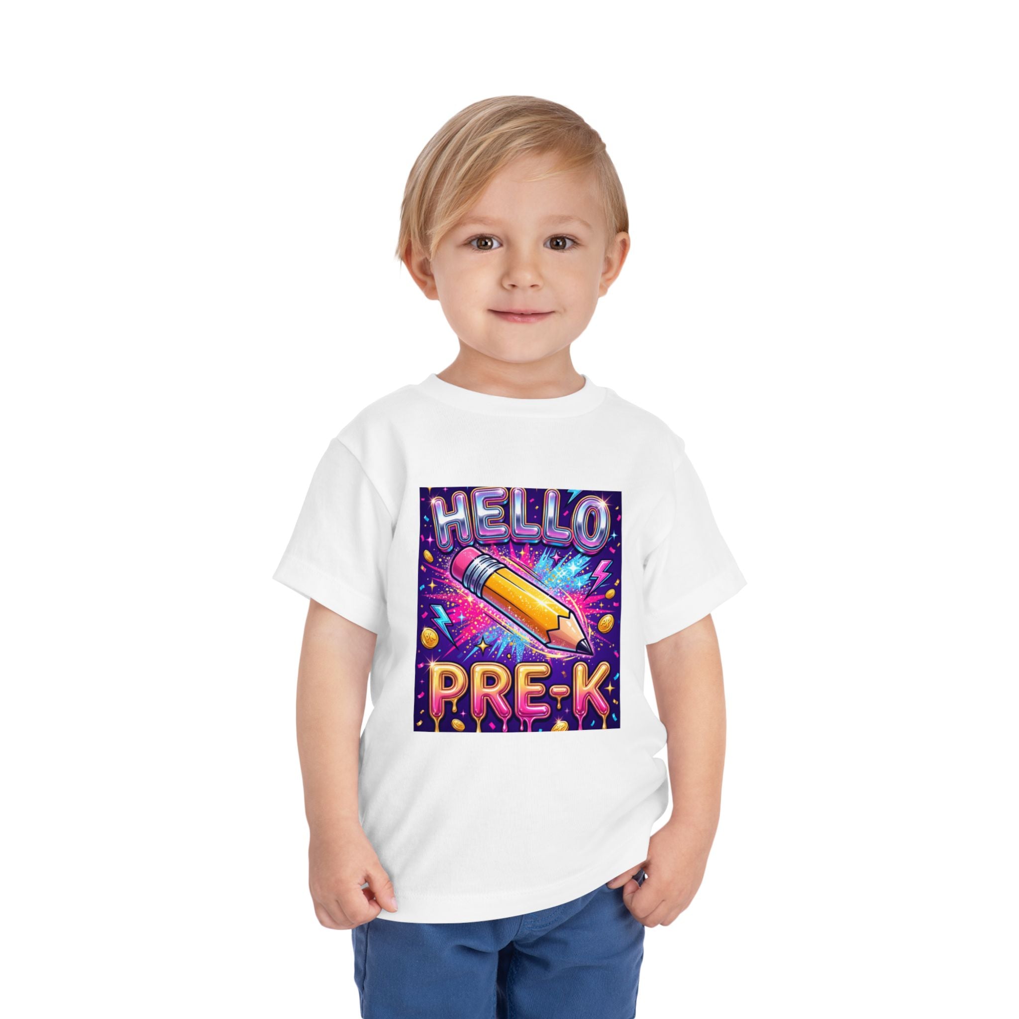 Hello Pre-K Toddler Tee - Bright Pencil Back to School Shirt
