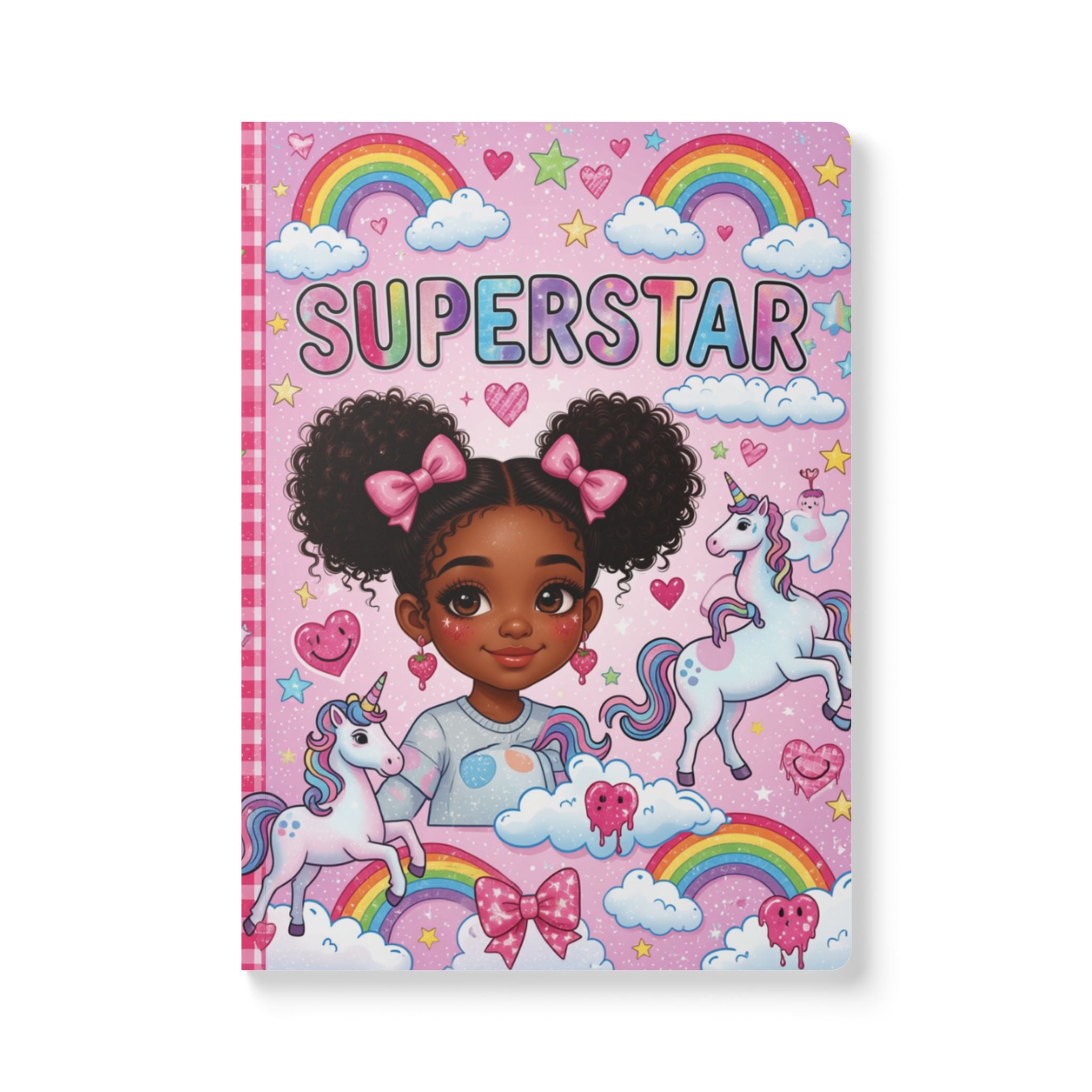 Superstar Rainbow Unicorn Girl Softcover Journal — Cute Pink Notebook for Kids
