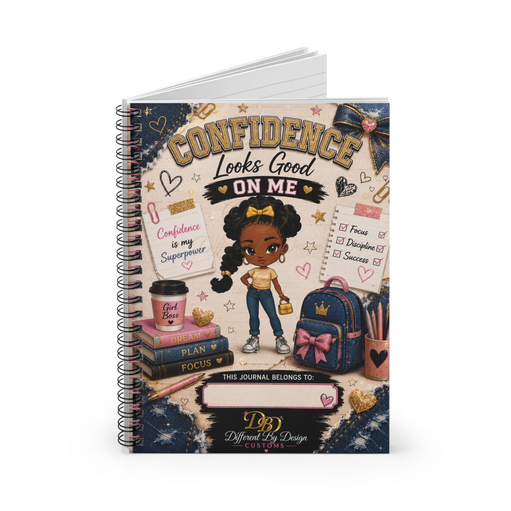 Confidence Looks Good On Me Spiral Notebook — Girl Power Ruled Journal for School & Self‑Confidence