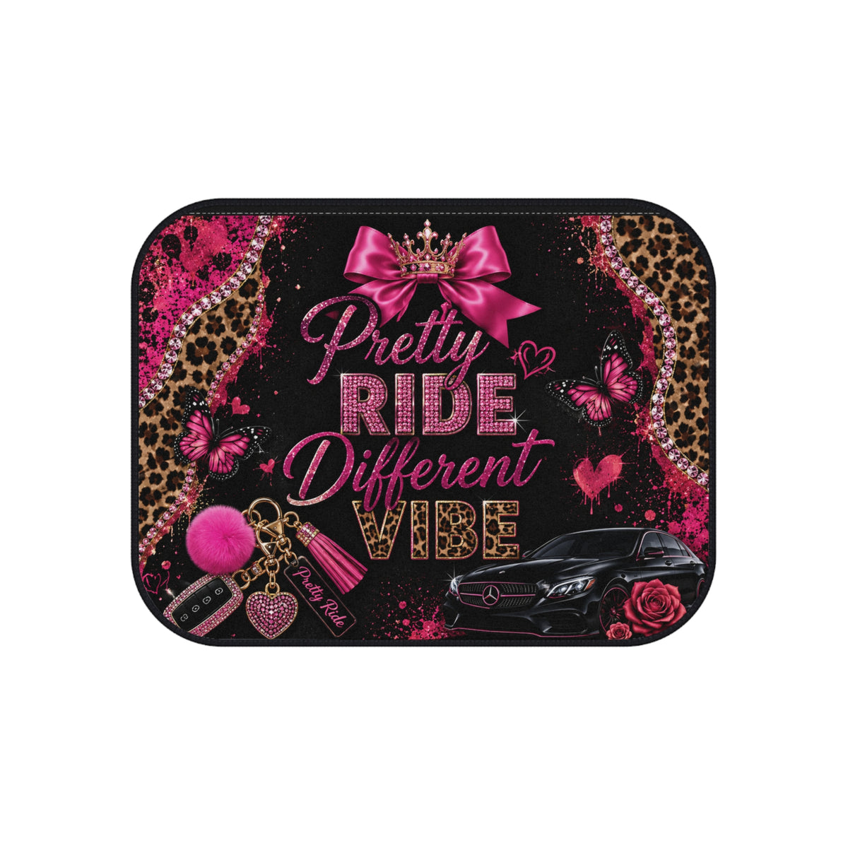 Car Mats - "Pretty Ride Different Vibe" Pink Glam Floor Mat Set (4pc)