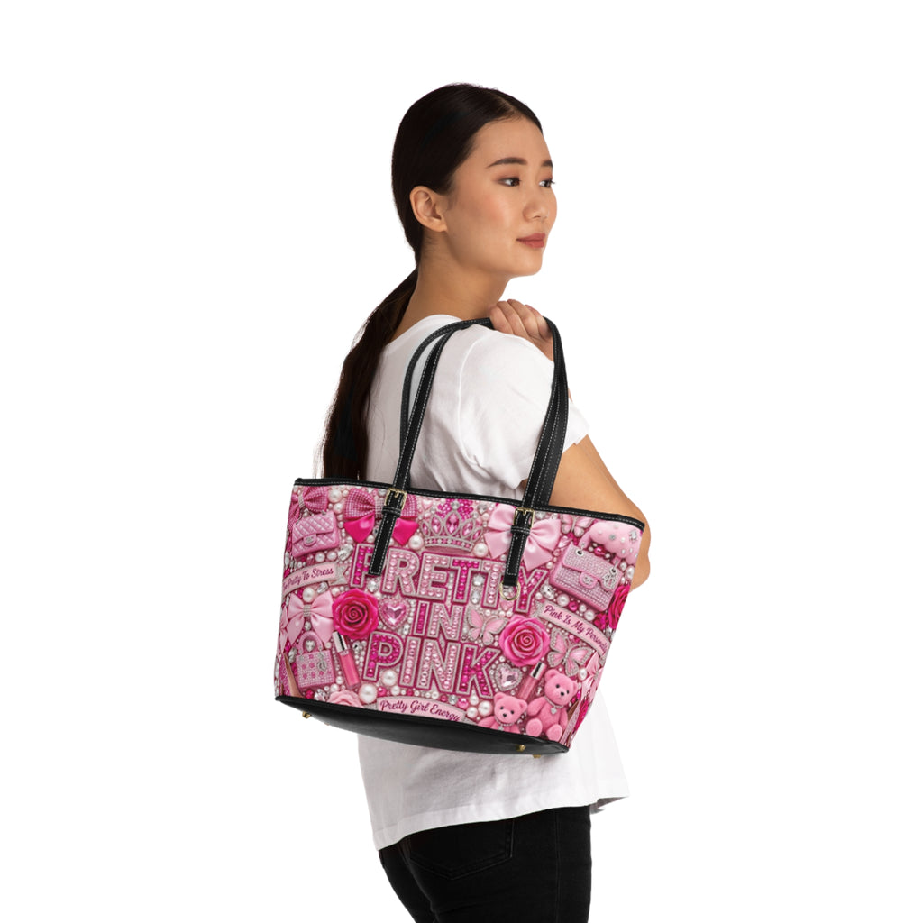 Pretty in Pink PU Shoulder Bag - Pink Tote with 'Pretty in Pink' Graphic