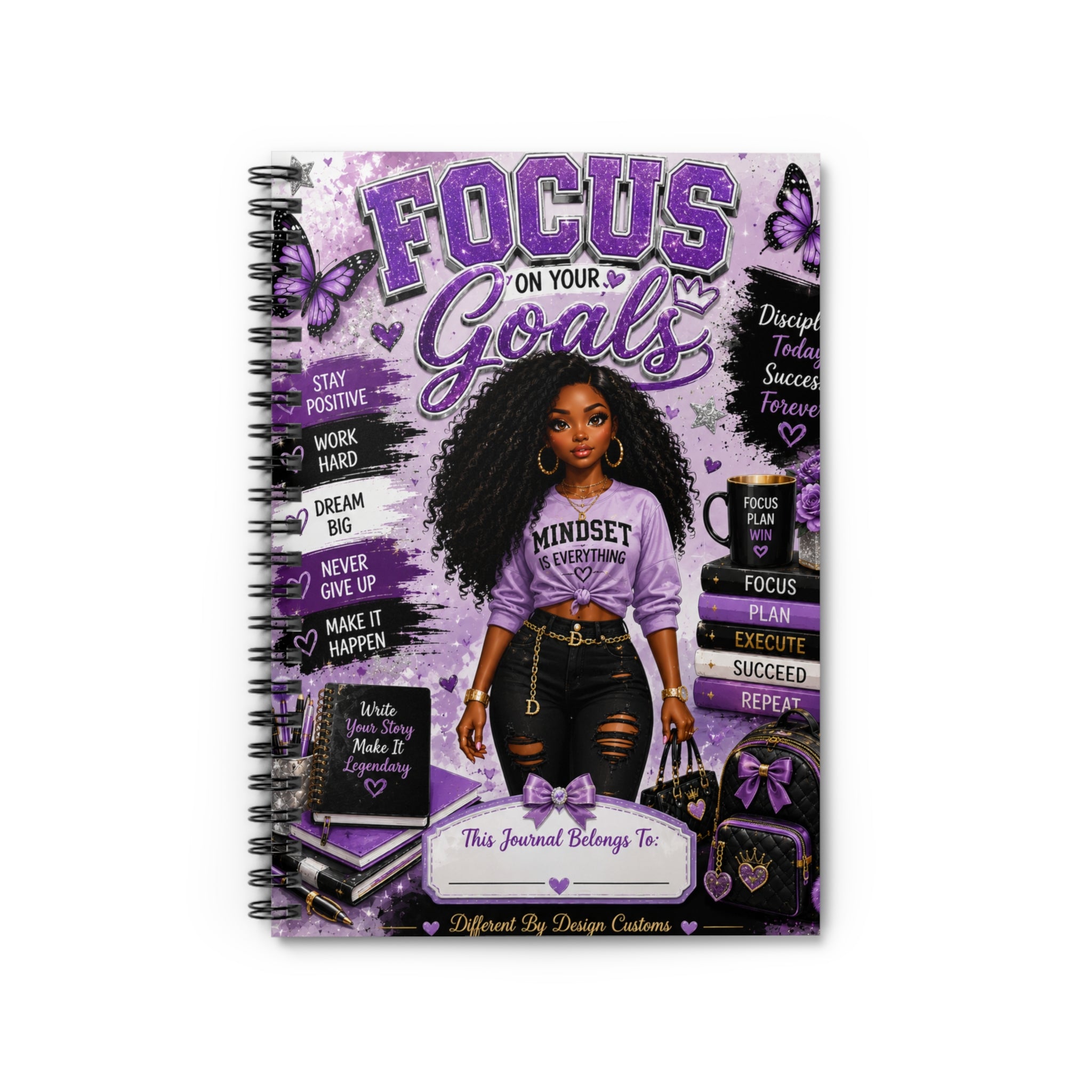 Focus On Your Goals Spiral Notebook — Empowerment Journal for Women (Mindset, Motivation, Purple)