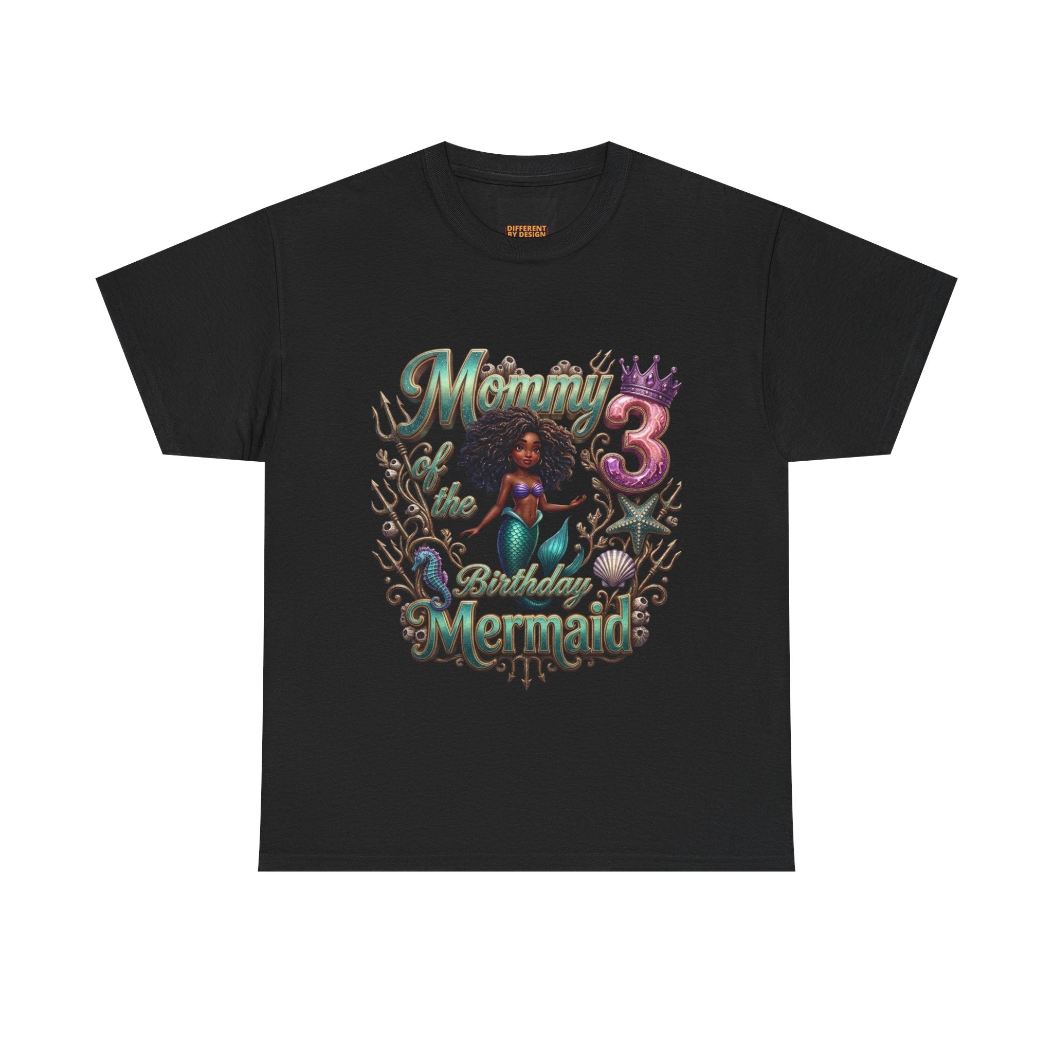Mermaid 3 Birthday T-Shirt — Cute Afro Mermaid Kids Tee