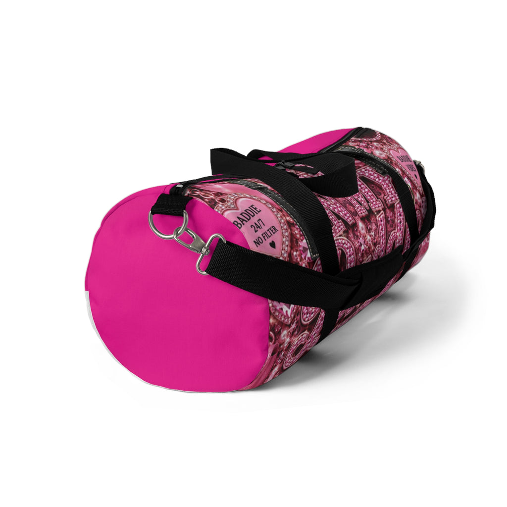 Pink Baddie Vibes Duffel Bag — Trendy Glitter Heart Travel Bag
