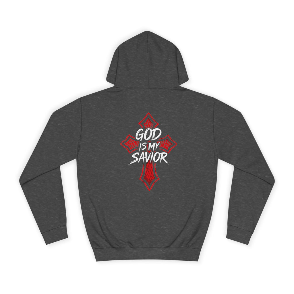 College Cross Hoodie — Minimal Red Emblem Campus Sweatshirt
