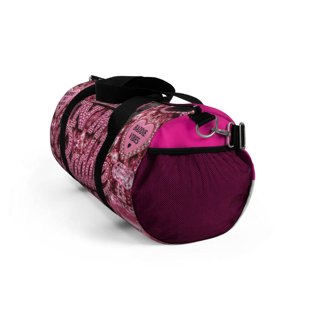 Pink Baddie Vibes Duffel Bag — Trendy Glitter Heart Travel Bag