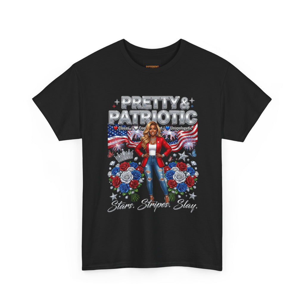 Pretty & Patriotic Tee – Red White Blue July 4th Graphic Shirt