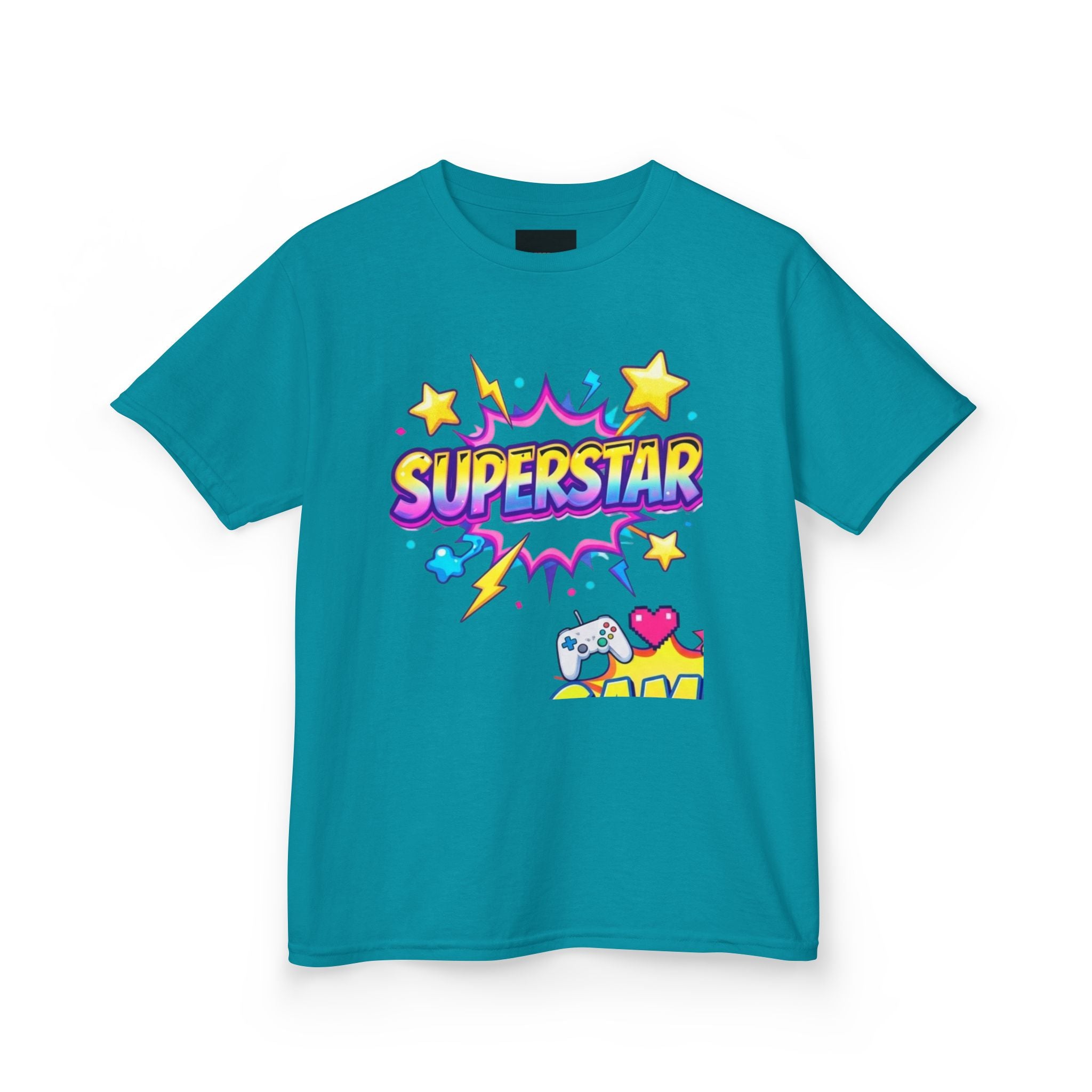 Kids 'Superstar' Graphic Tee — Colorful Stars & Cute Cat Design
