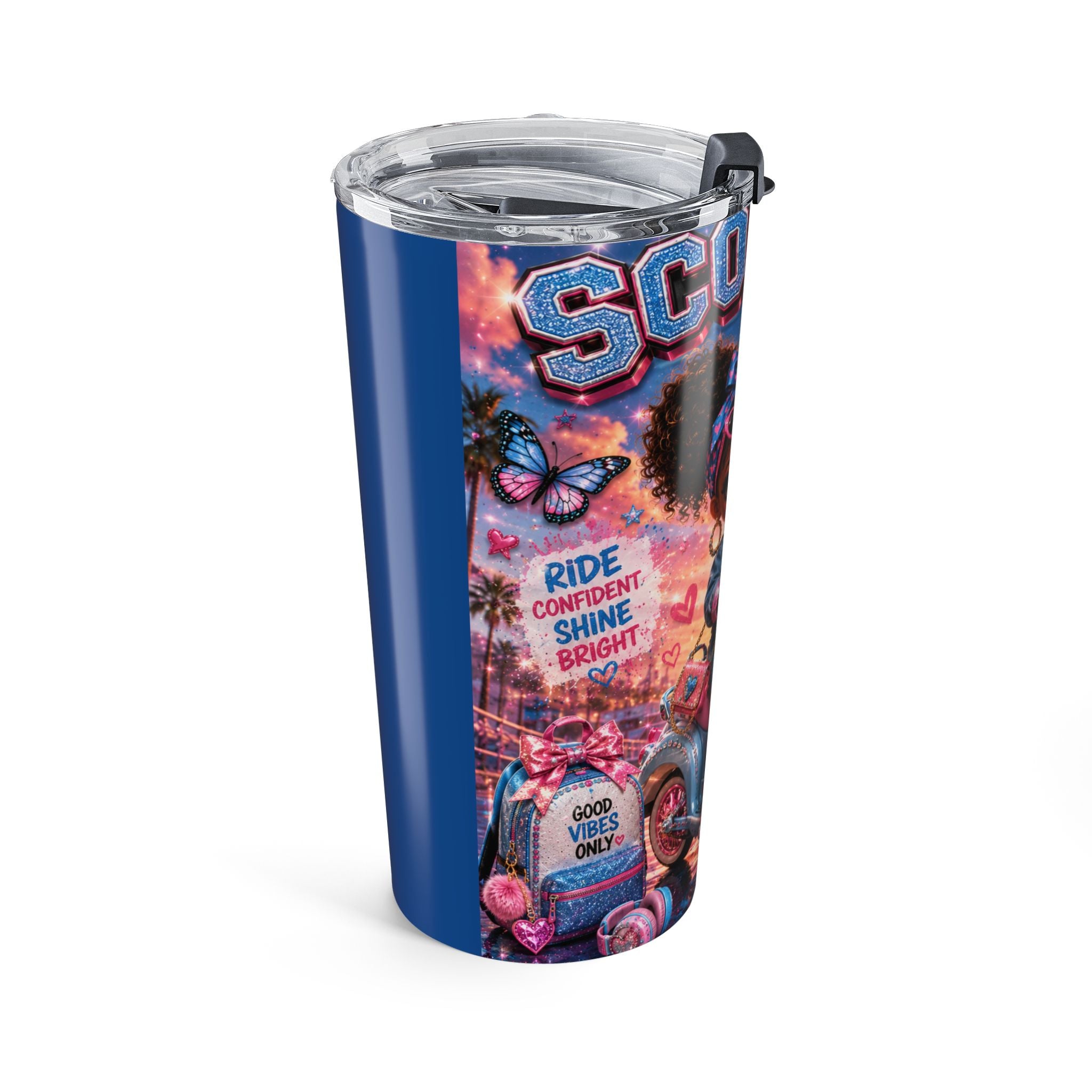20oz Scooter Girl Tumbler — Cute Retro Scooter Design, Insulated Travel Cup