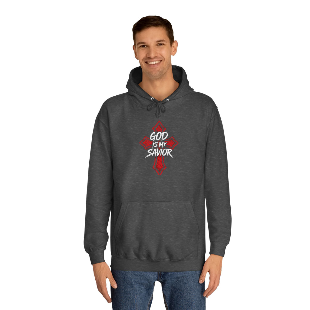 College Cross Hoodie — Minimal Red Emblem Campus Sweatshirt