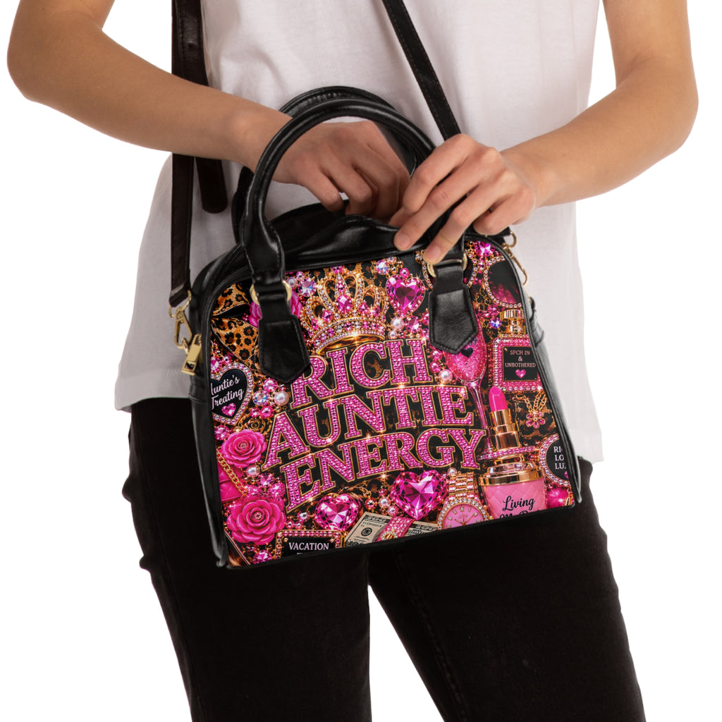 Rich Auntie Energy Shoulder Handbag — Sparkle Pink Statement Purse